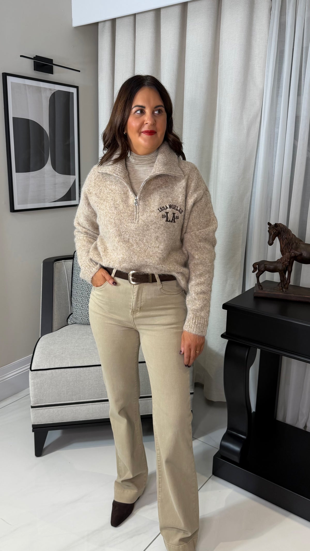Taupe Straight Leg Jeans