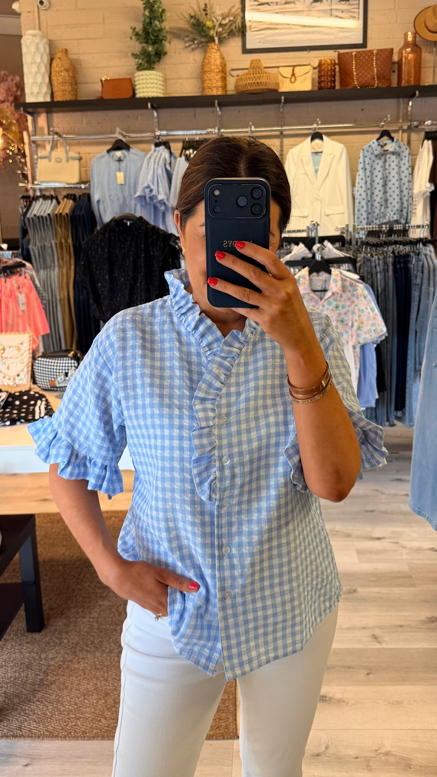 Blue Frill Detail Gingham