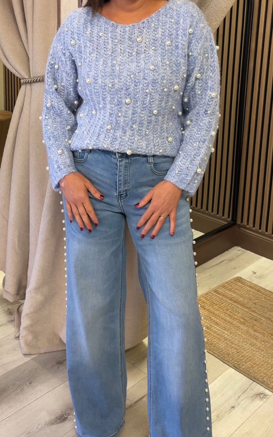 Blue Pearl Embellished Sweater