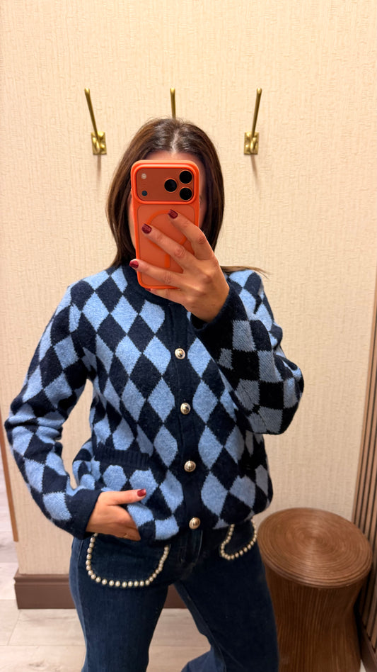 Blue & Navy Diamond Style Cardigan