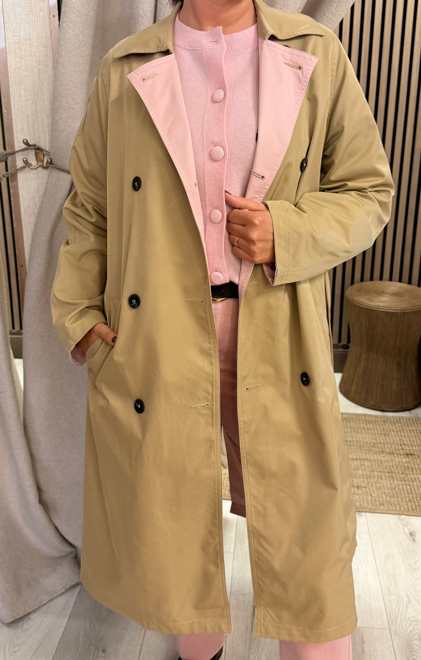 Eve Pink & Tan Reversible Trenchcoat