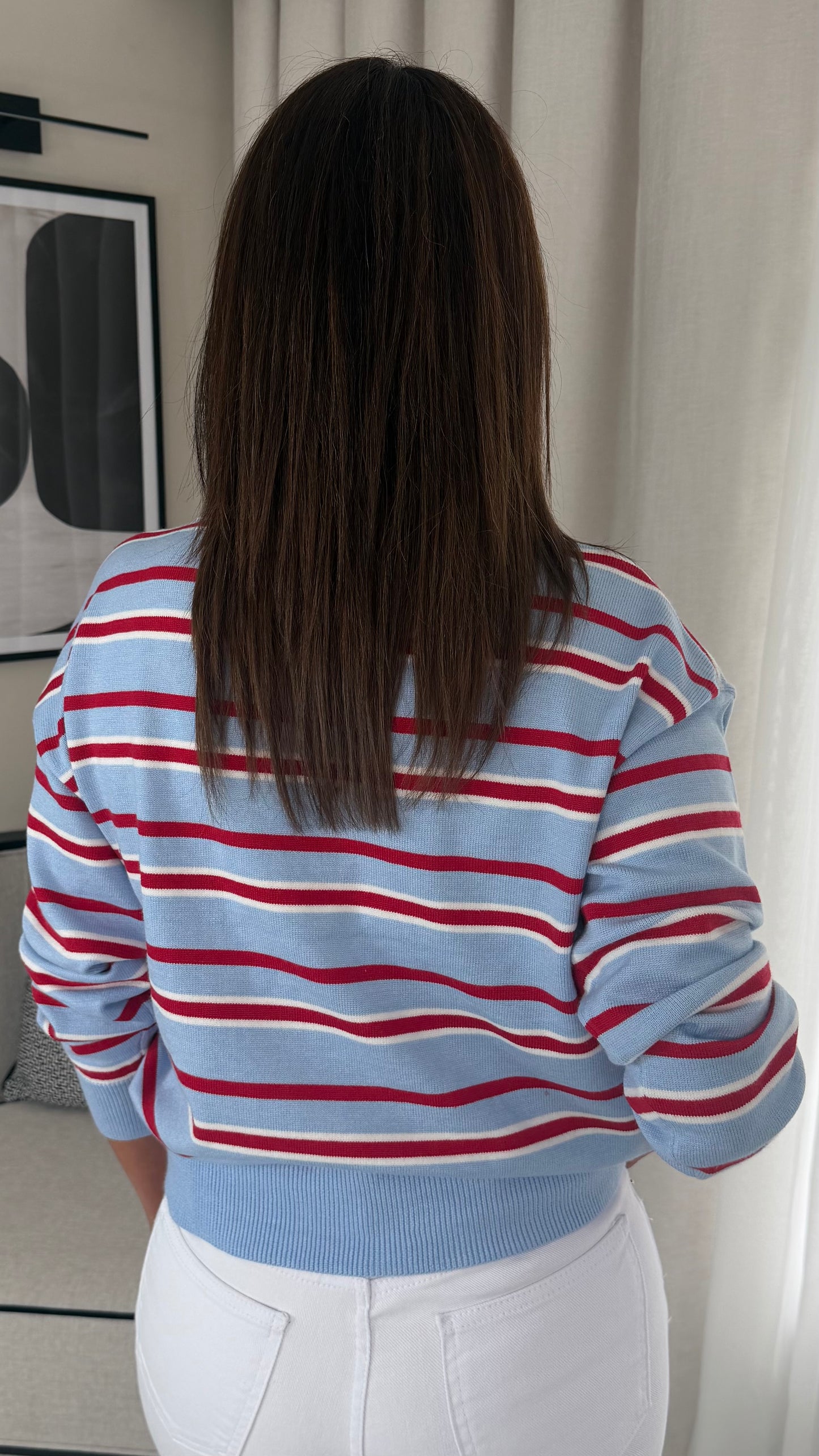 Red & Blue Striped Polo Knit