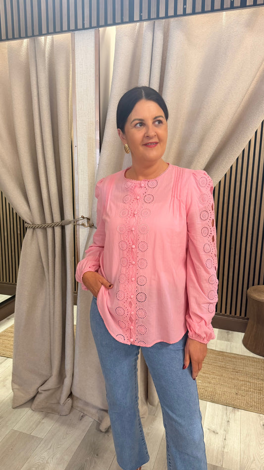Pink Brocade Style Blouse