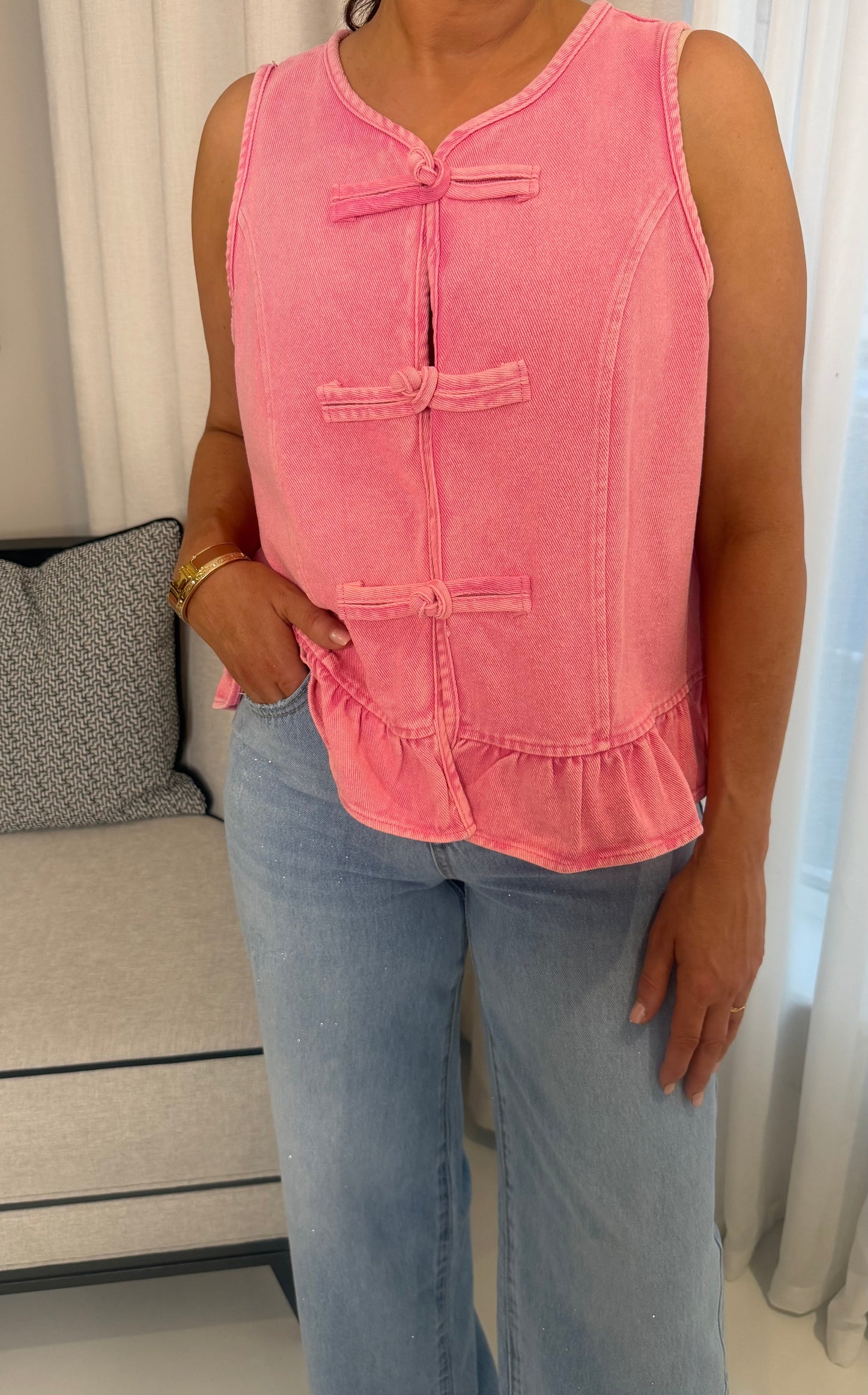 Pink Denim Peplum Top