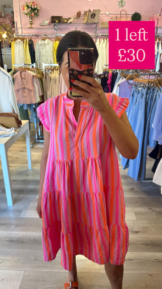 Pink Striped Smock Dress