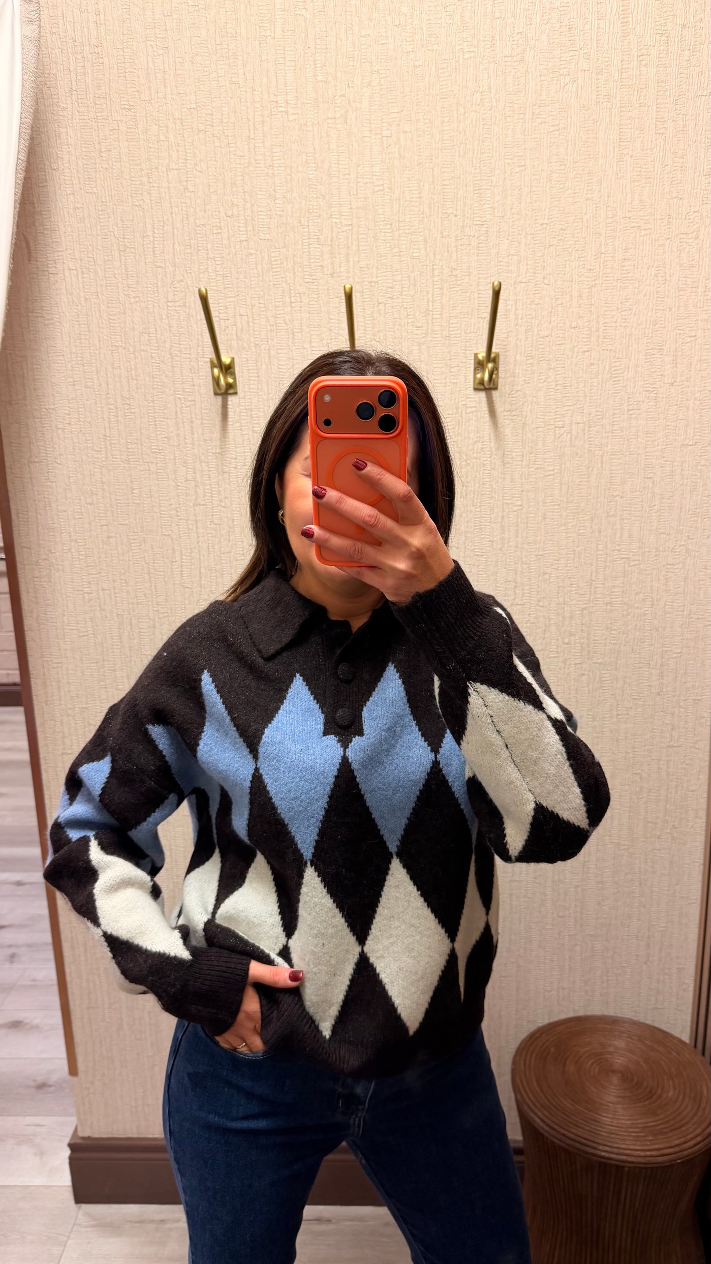 Diamond Print Polo Style Knit