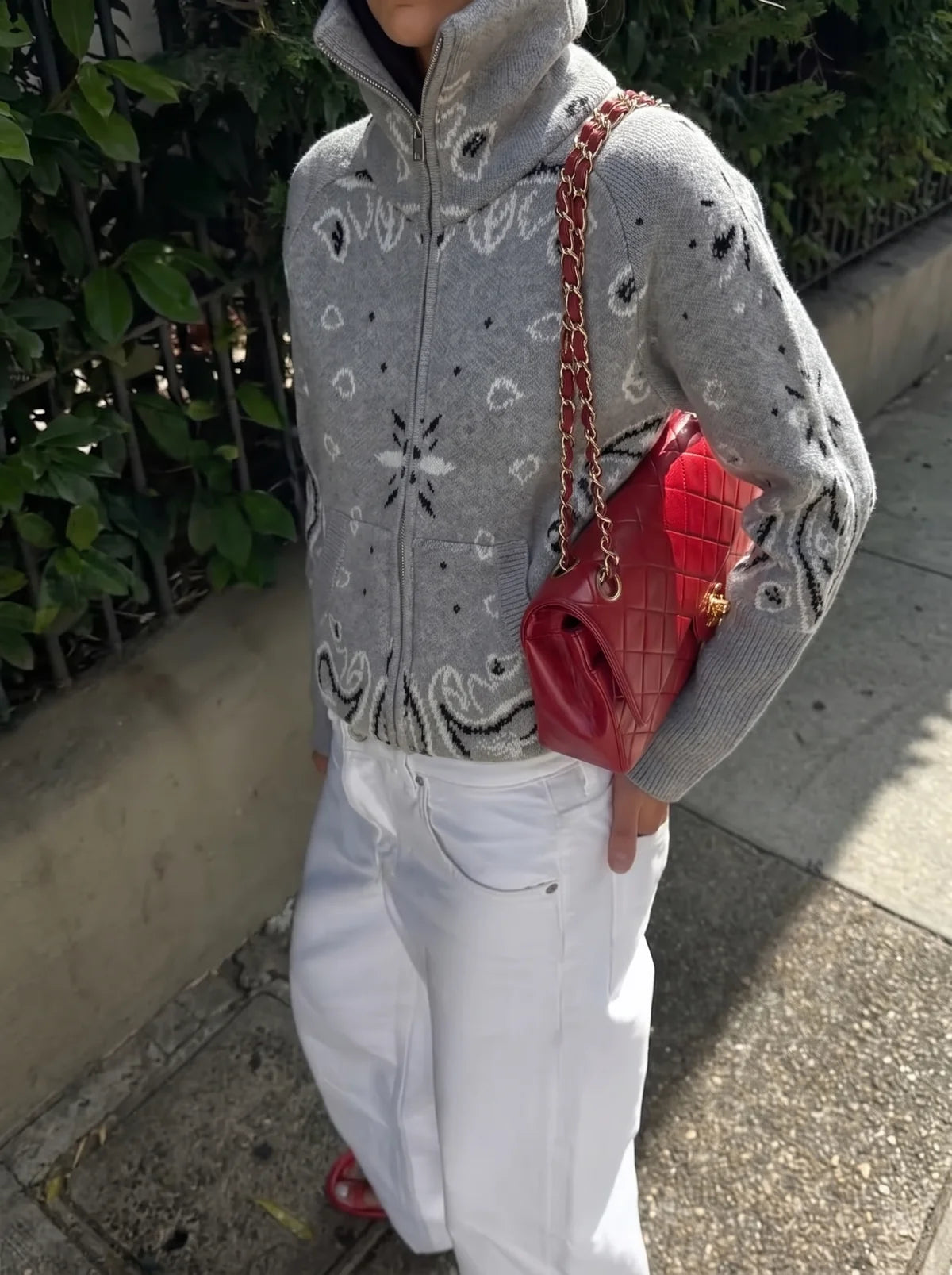 Grey Paisley Zip-Up Knit