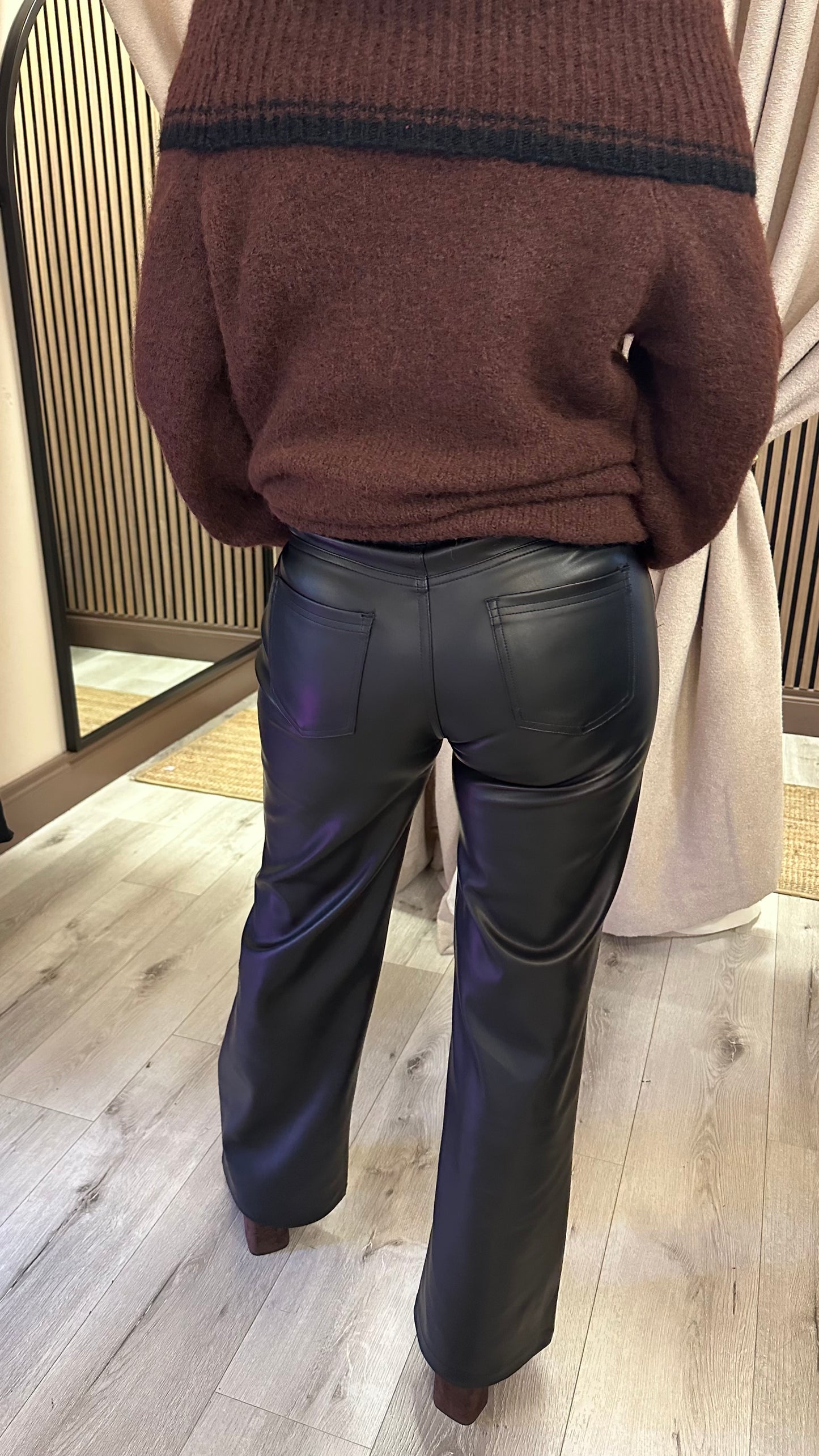 Black Faux Leather Straight-Leg Trousers