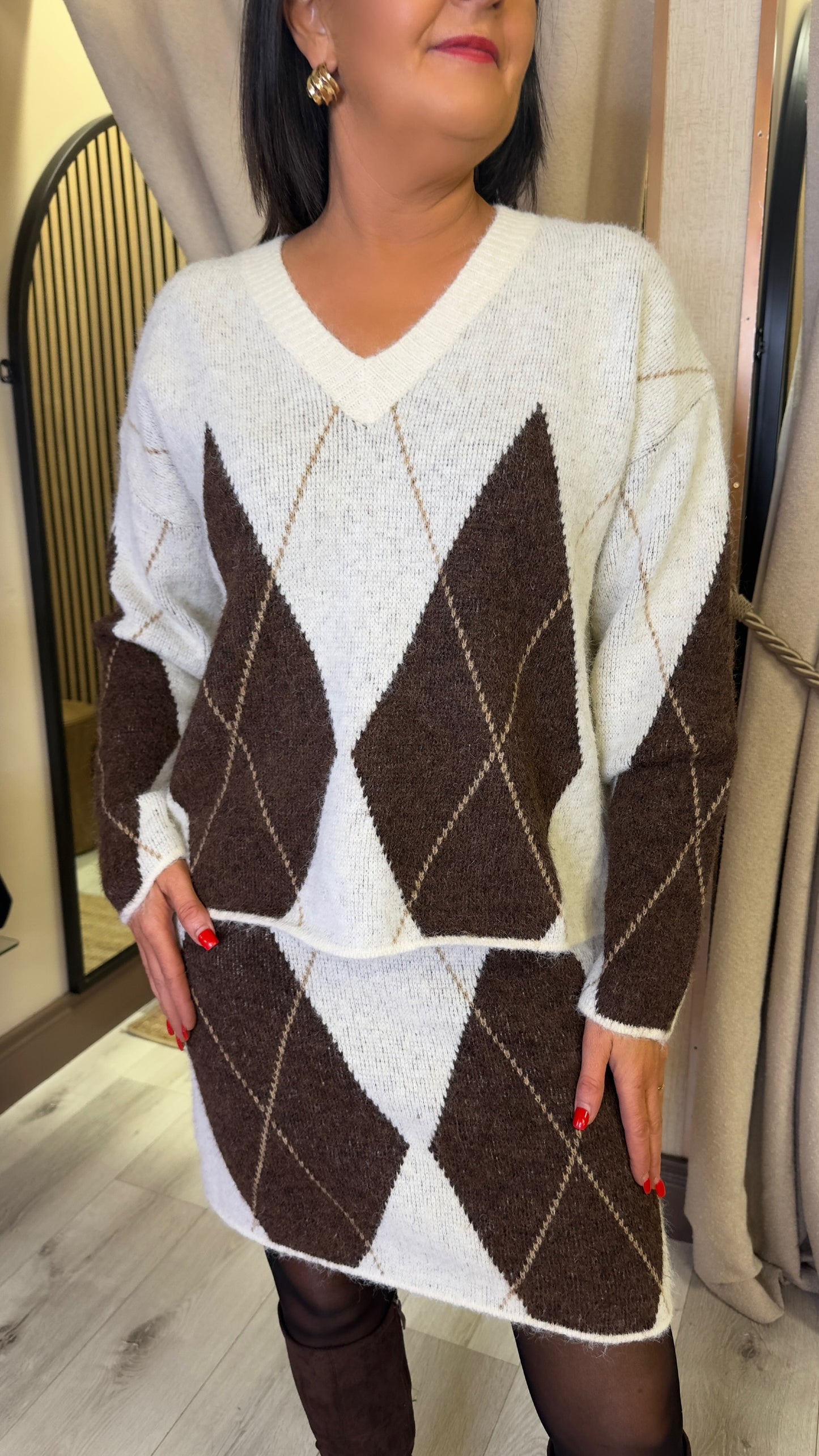 Cream & Brown Argyle Set