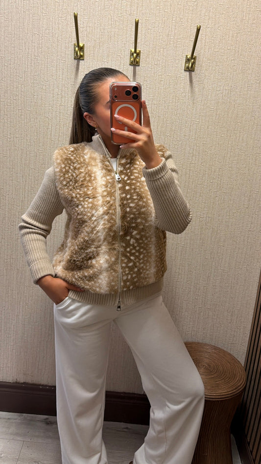 Bambi Faux Fur Jacket with Knit Sleeves