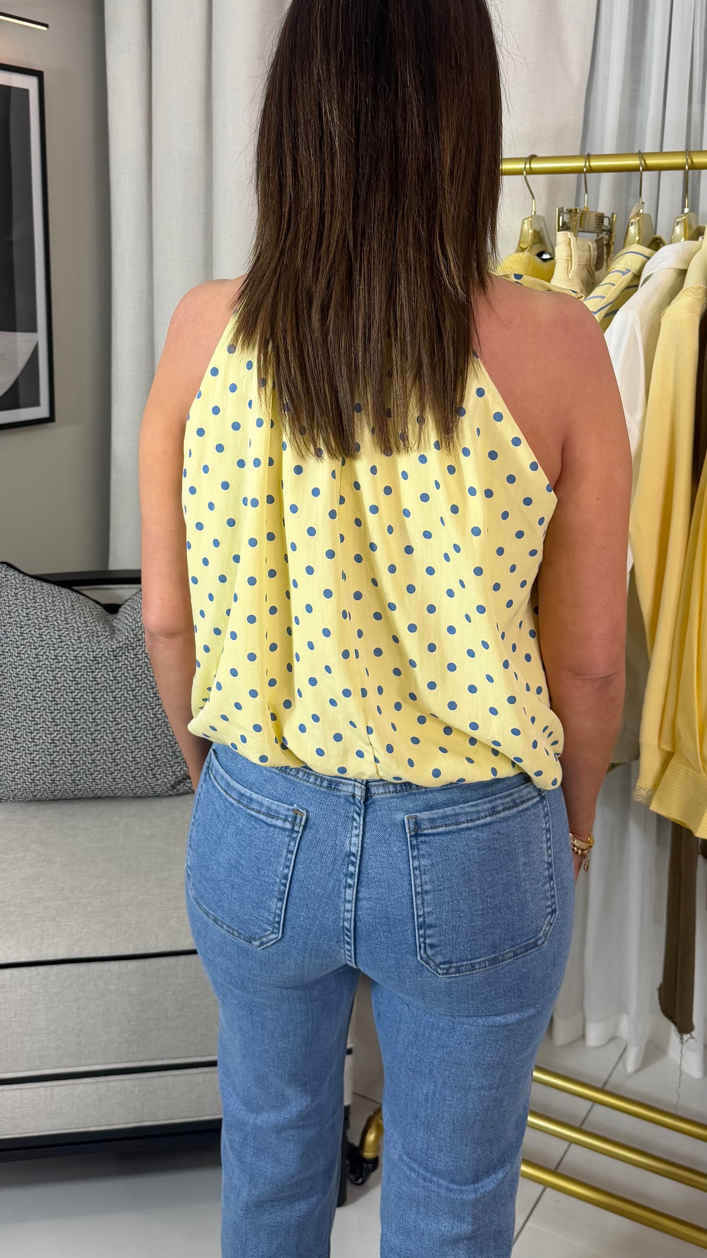 Lemon & Blue Polka Dot Top