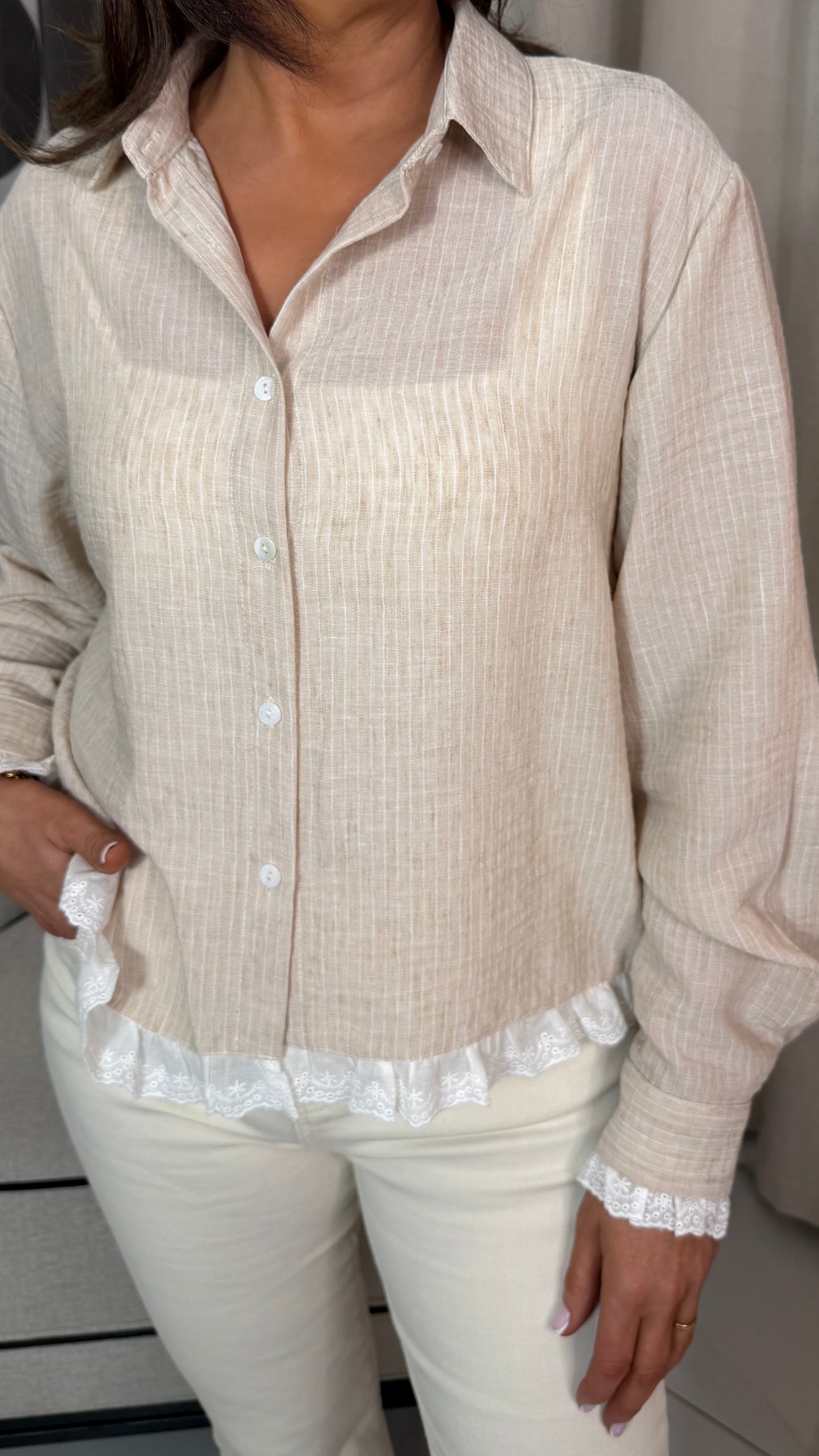 Beige & Lace Trim Blouse