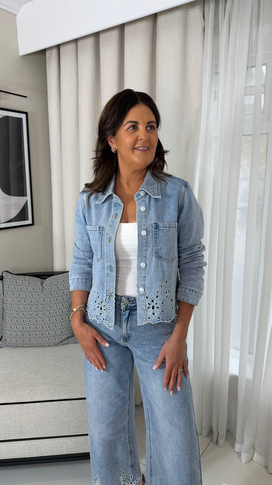 Denim Eyelet Embroidery Shirt