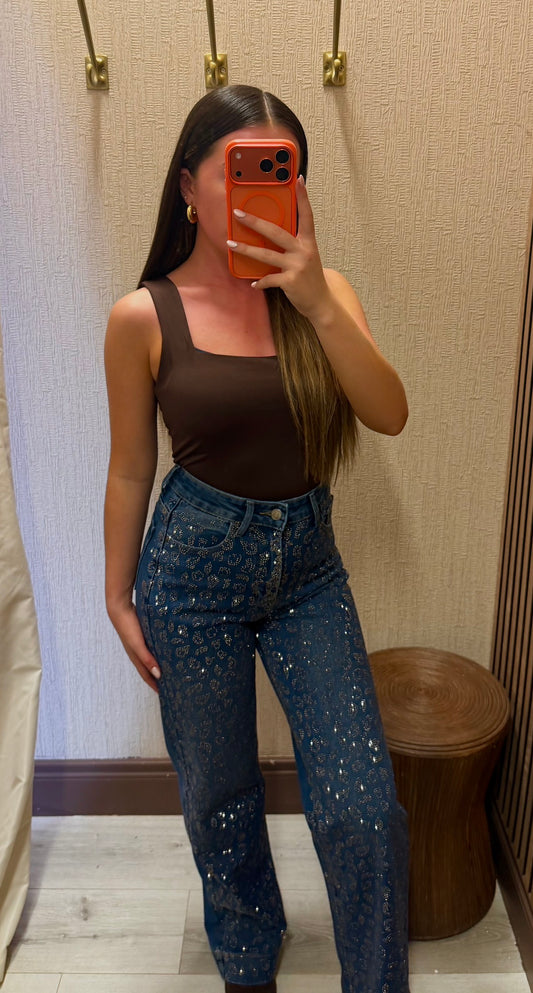 Diamanté Leopard Denim Jeans