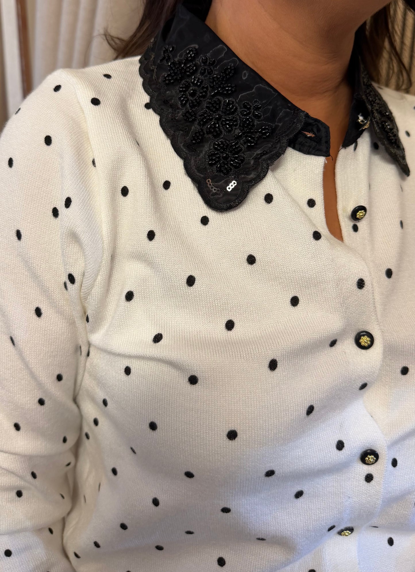 Polka Dot Embellished Cardigan