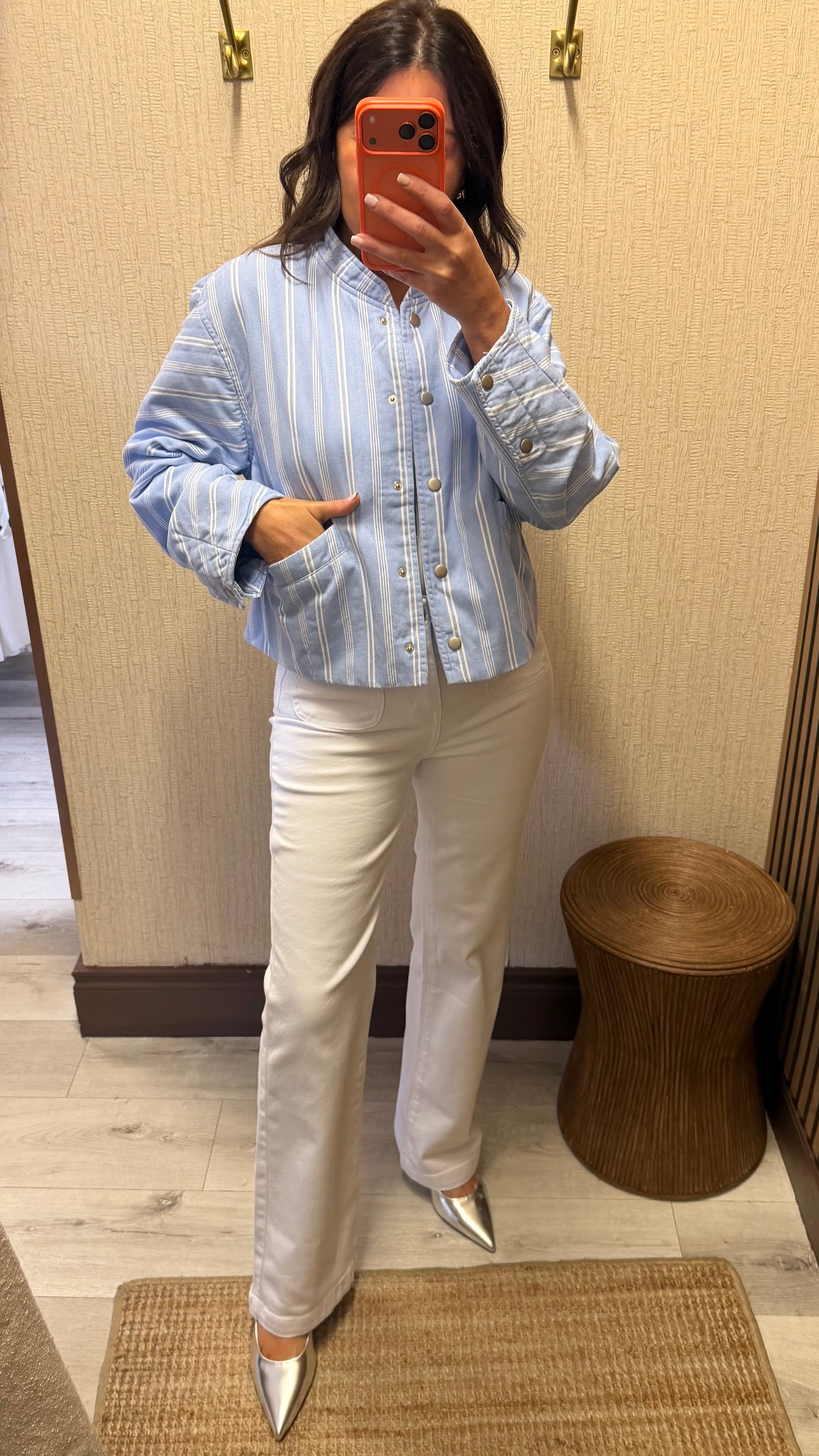 White Straight Leg Pearl Button Jeans