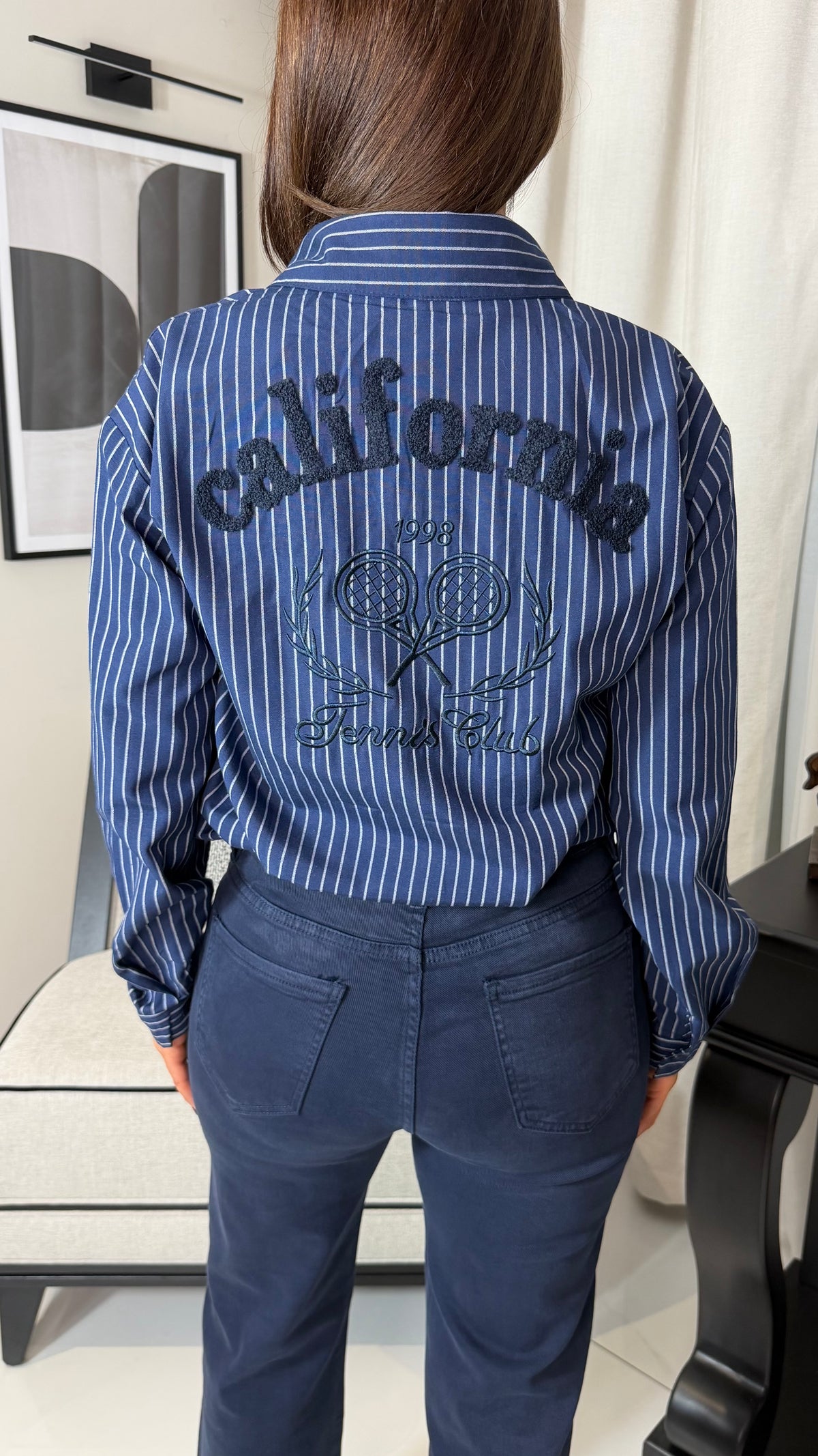 Navy Striped Embroidered Shirt