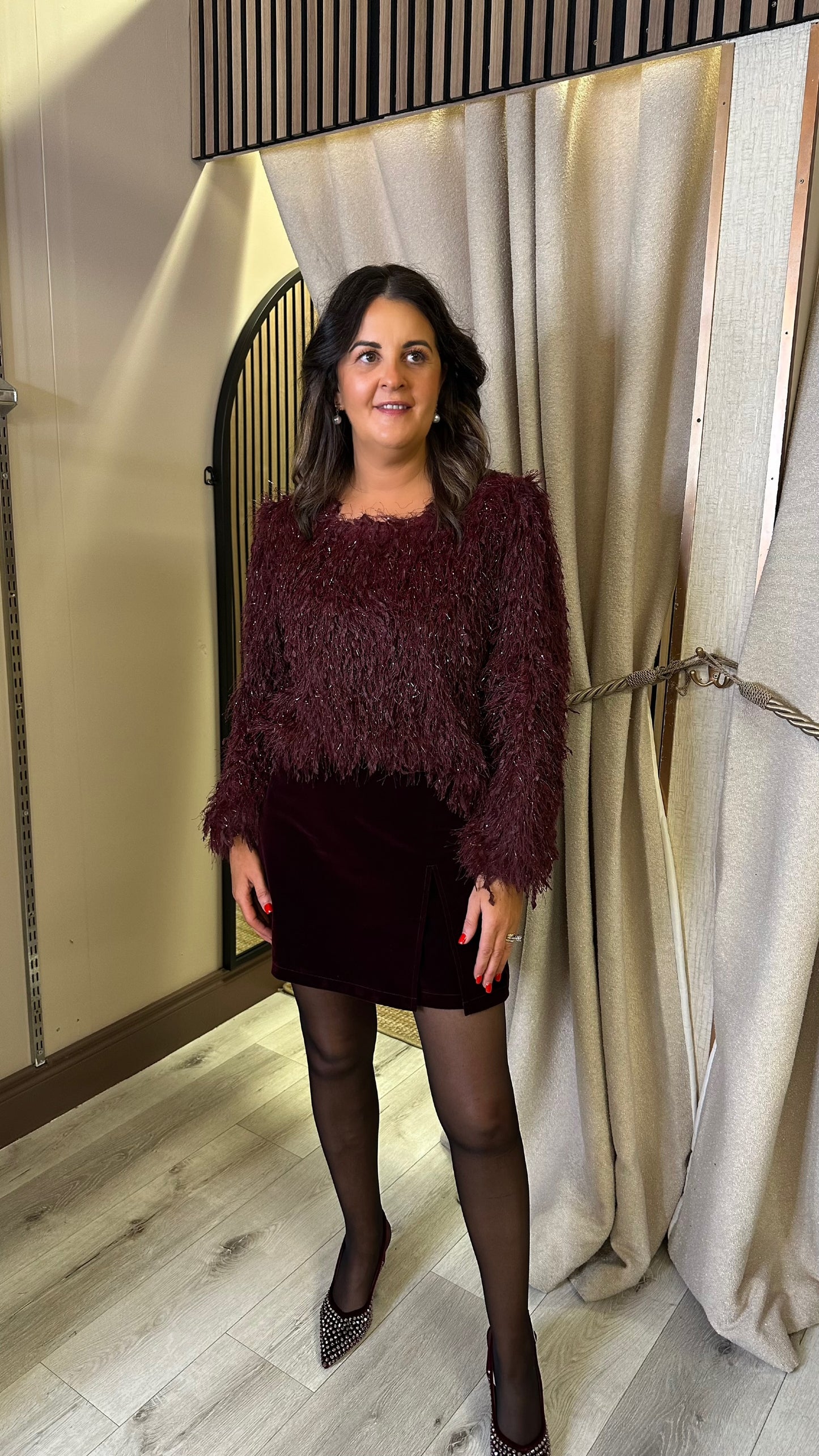Chloe Wine Sparkle Top