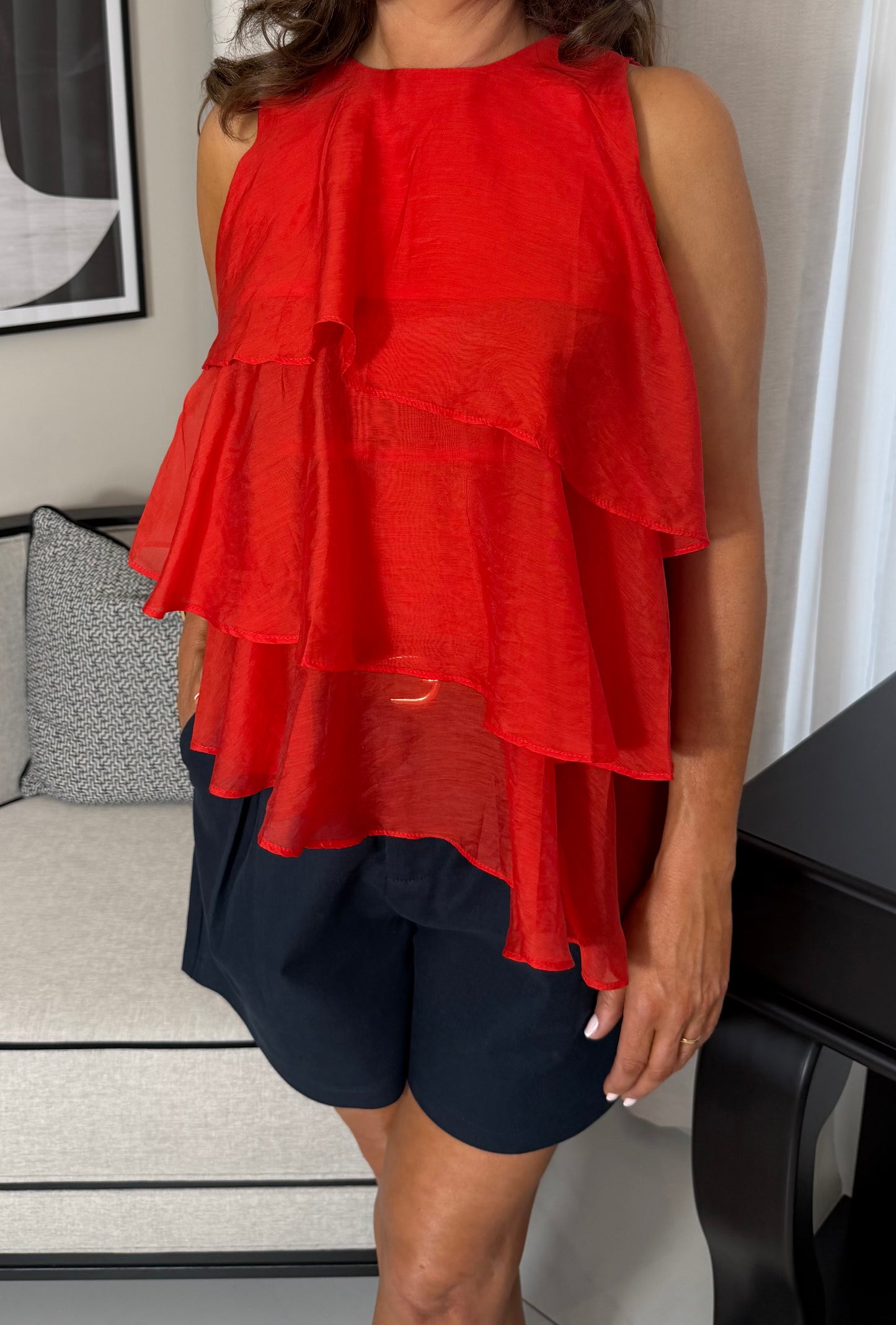 Red Sheer Tiered Top