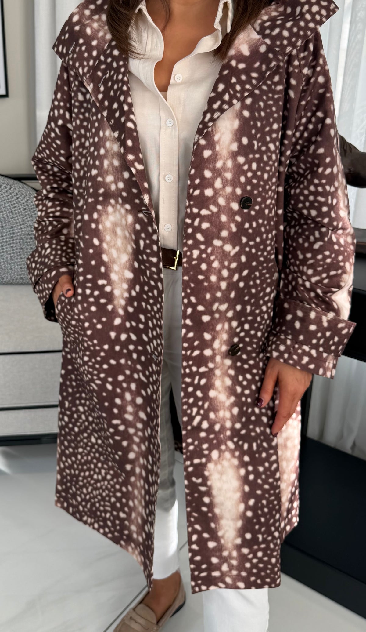 Deer Print Trench Coat
