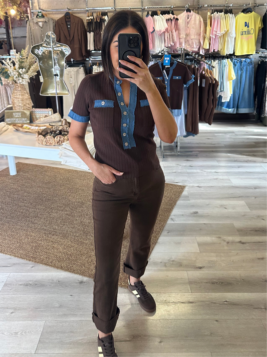 Brown Turn-Up Jeans