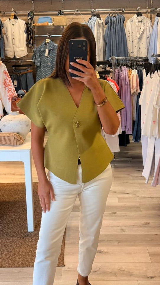 Olive Green Cap-Sleeve Cardigan