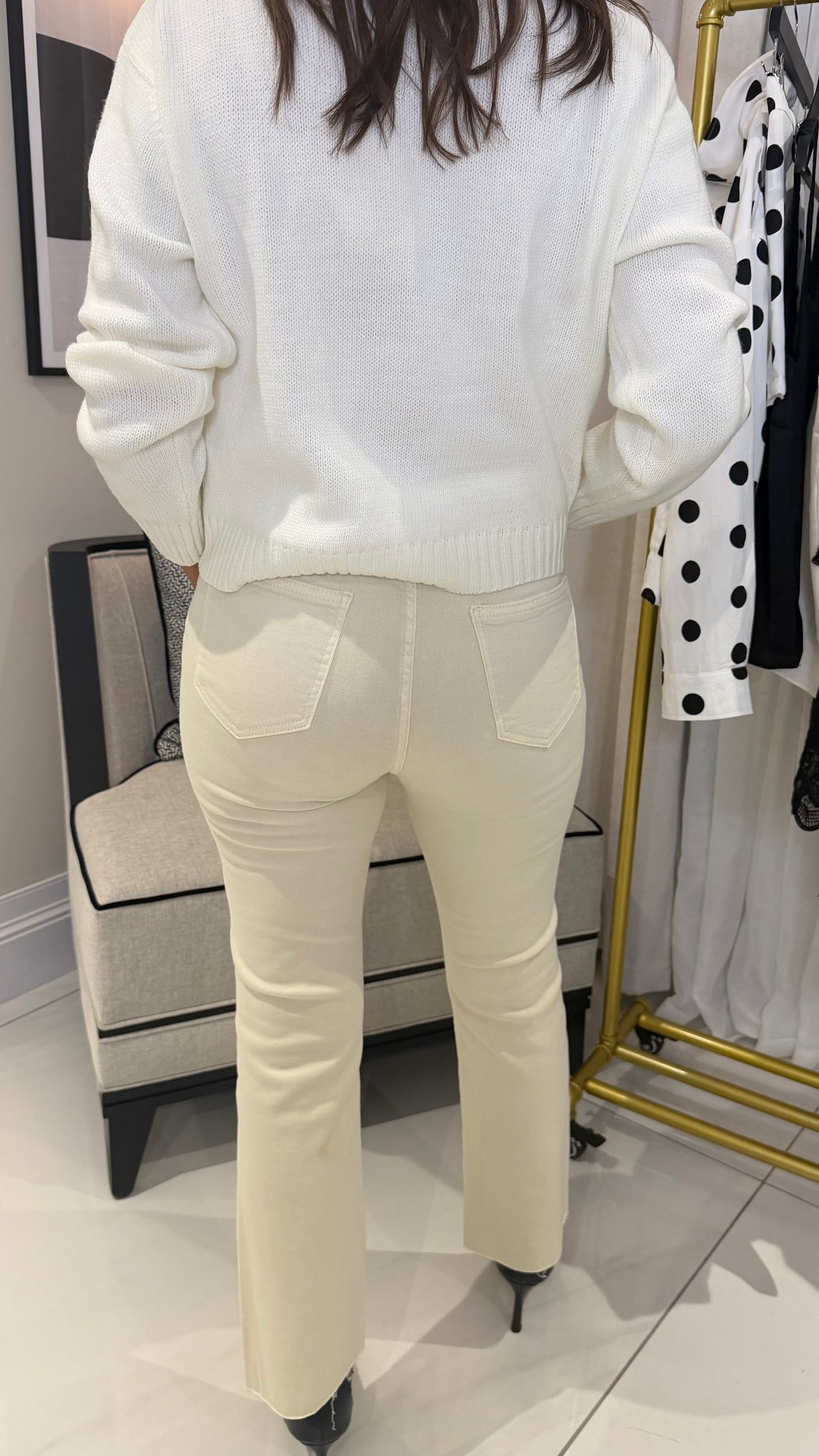 Cream Cropped Mom Jeans