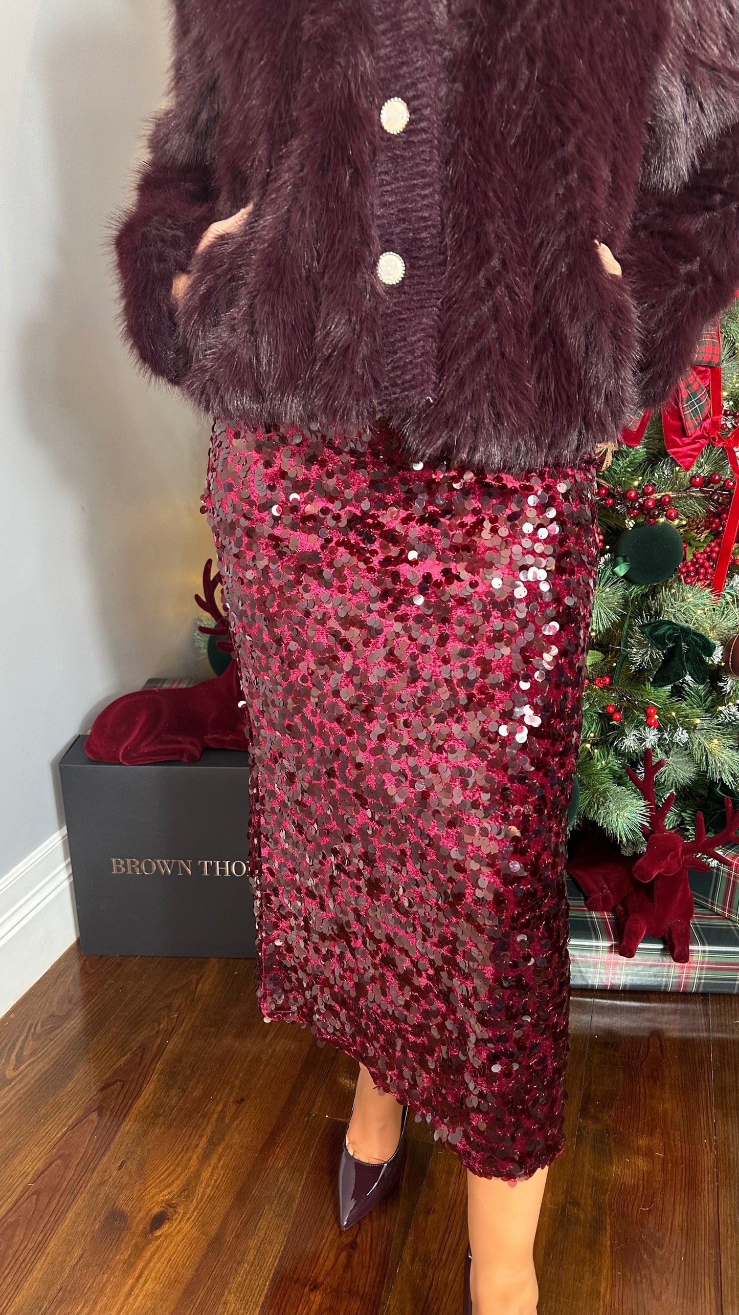 Deep Wine Sequin Skirt
