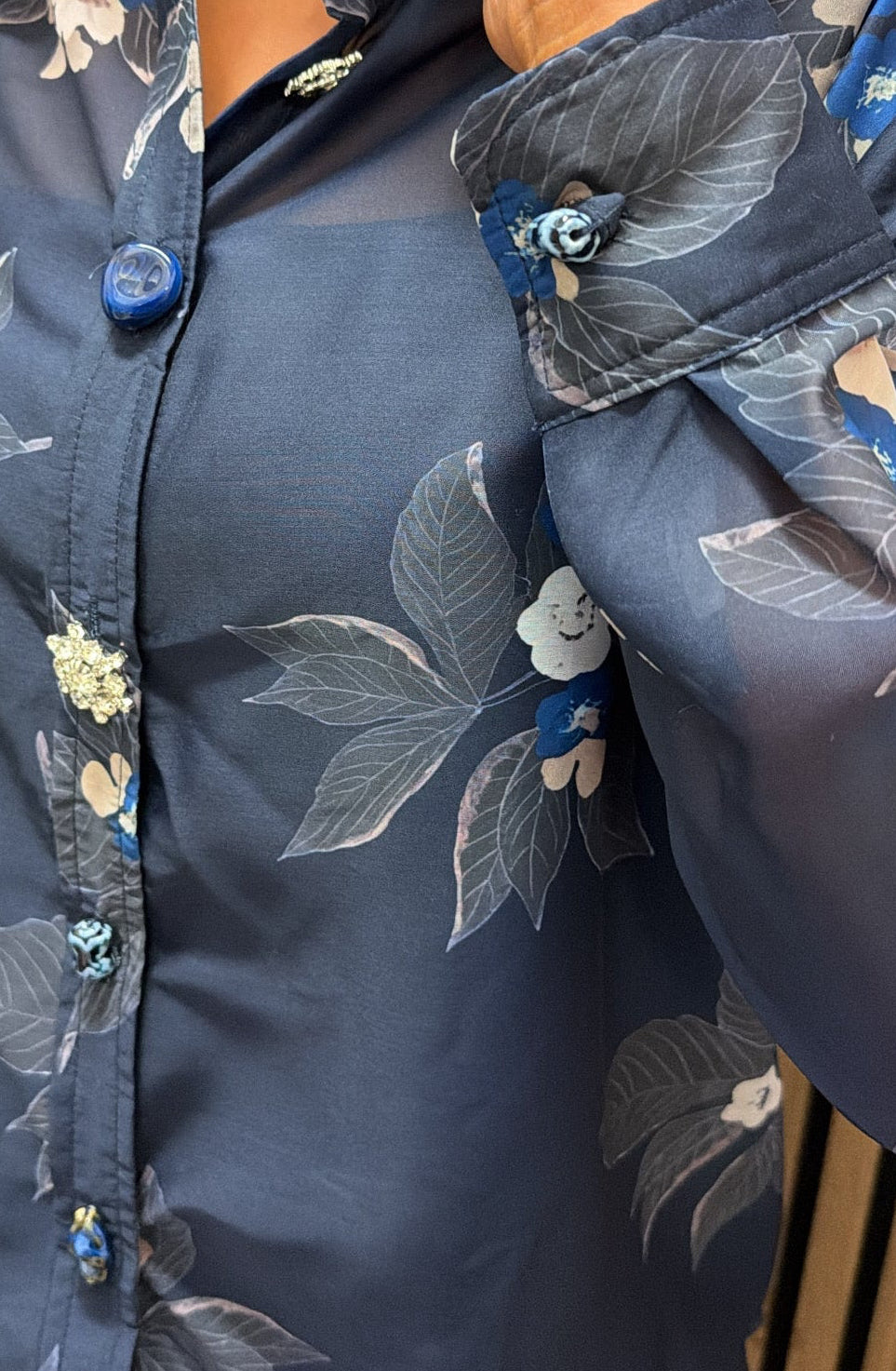 Navy Floral Sheer Shirt