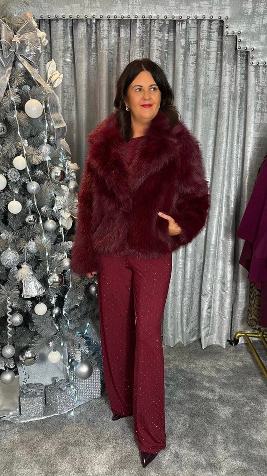 Burgundy Faux Fur Coat