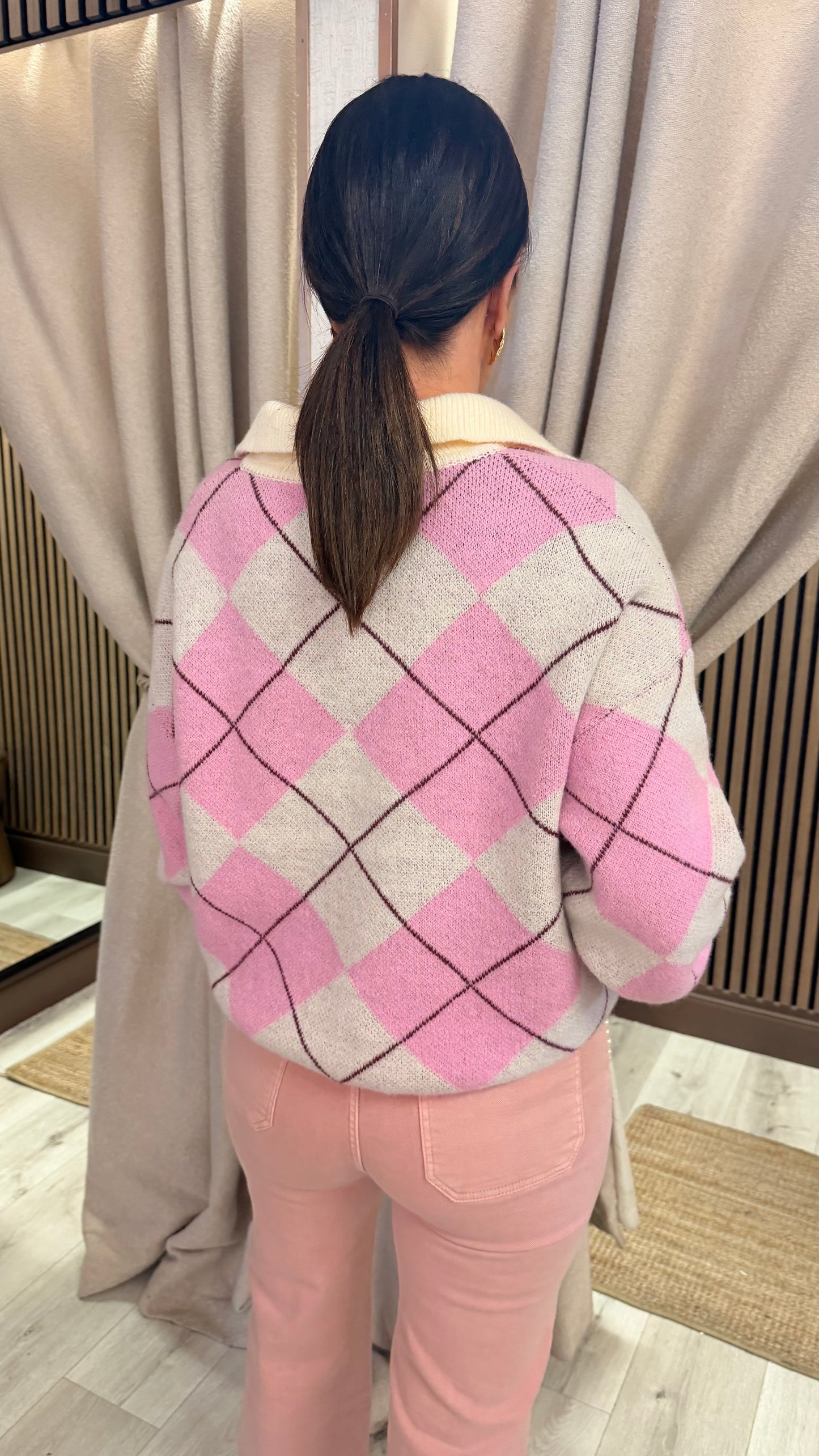 Pink Argyle Polo Knit