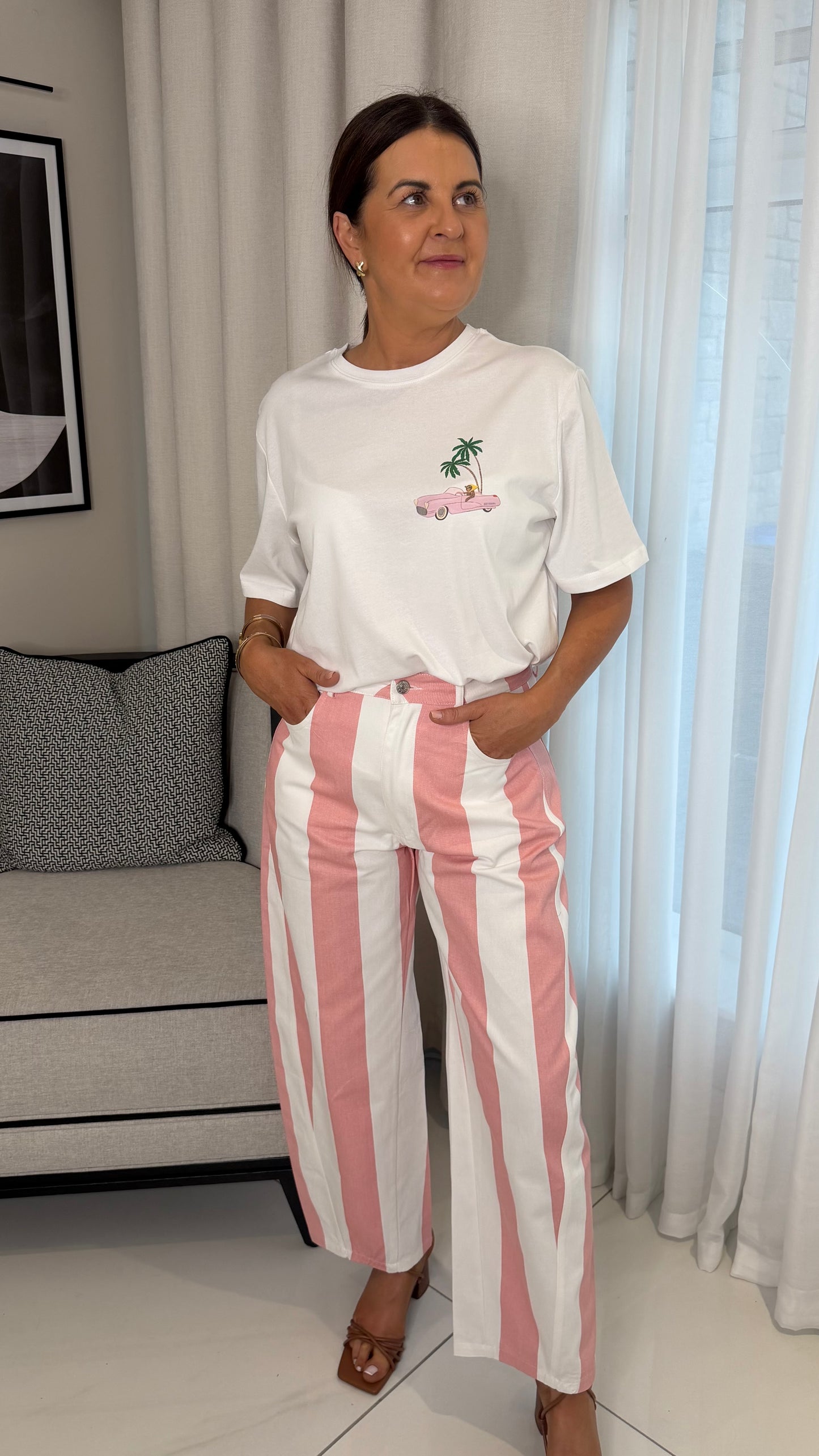 Pink & White Striped Jeans