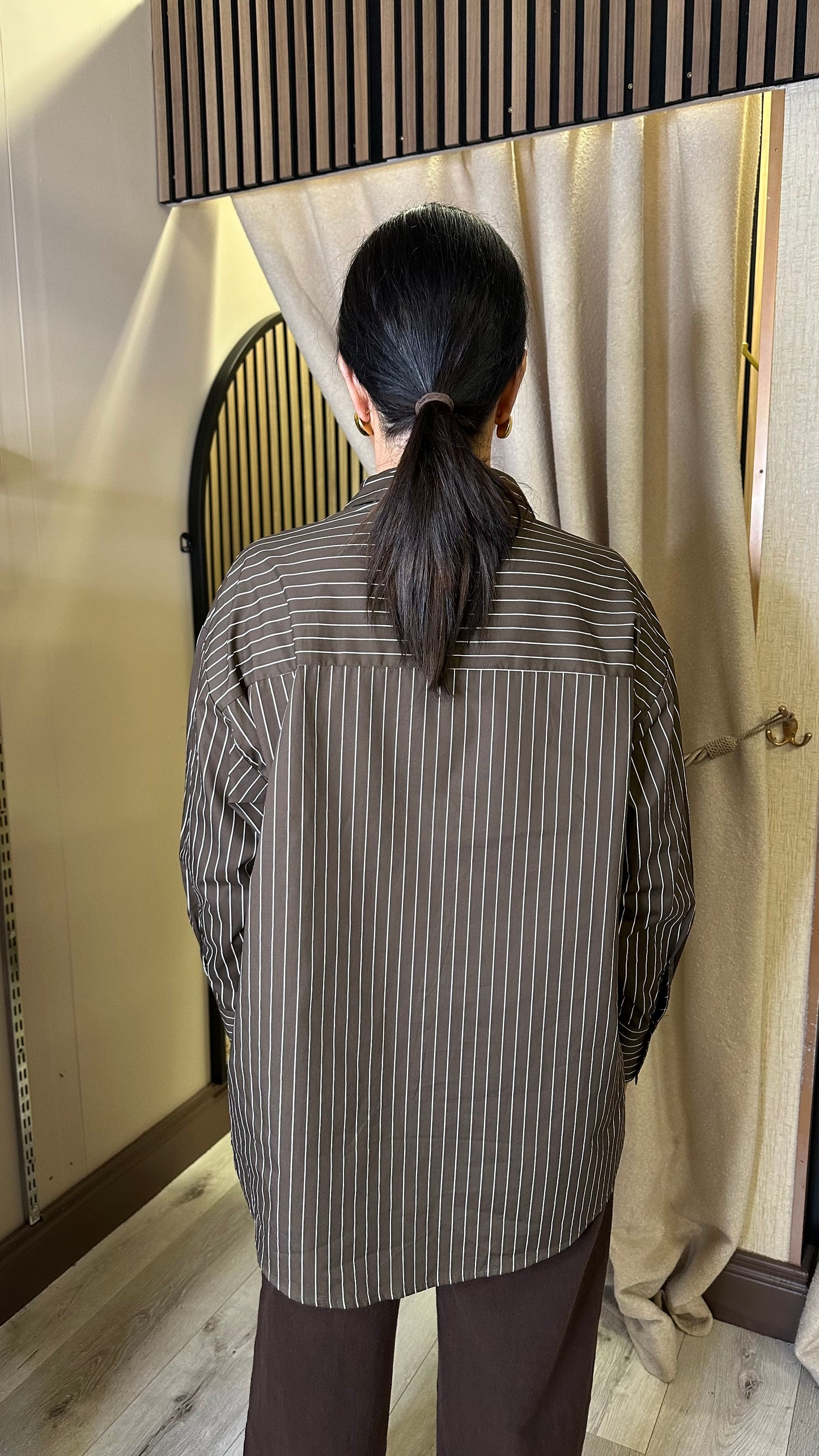 Brown Oversized Striped Shirt