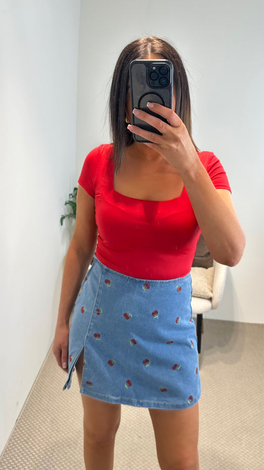 Cherry Denim Skort