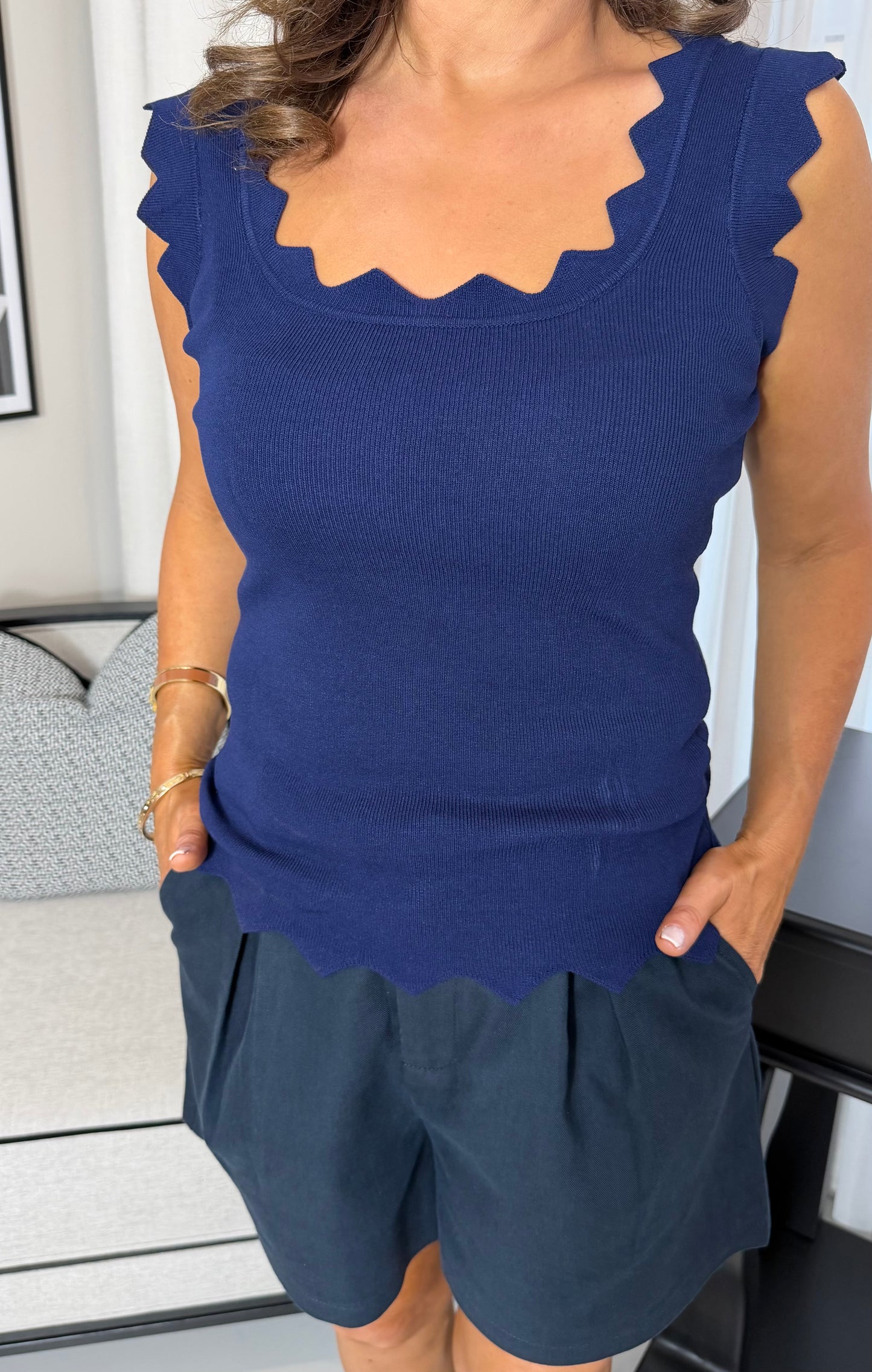 Navy Scalloped Edge Knit Vest