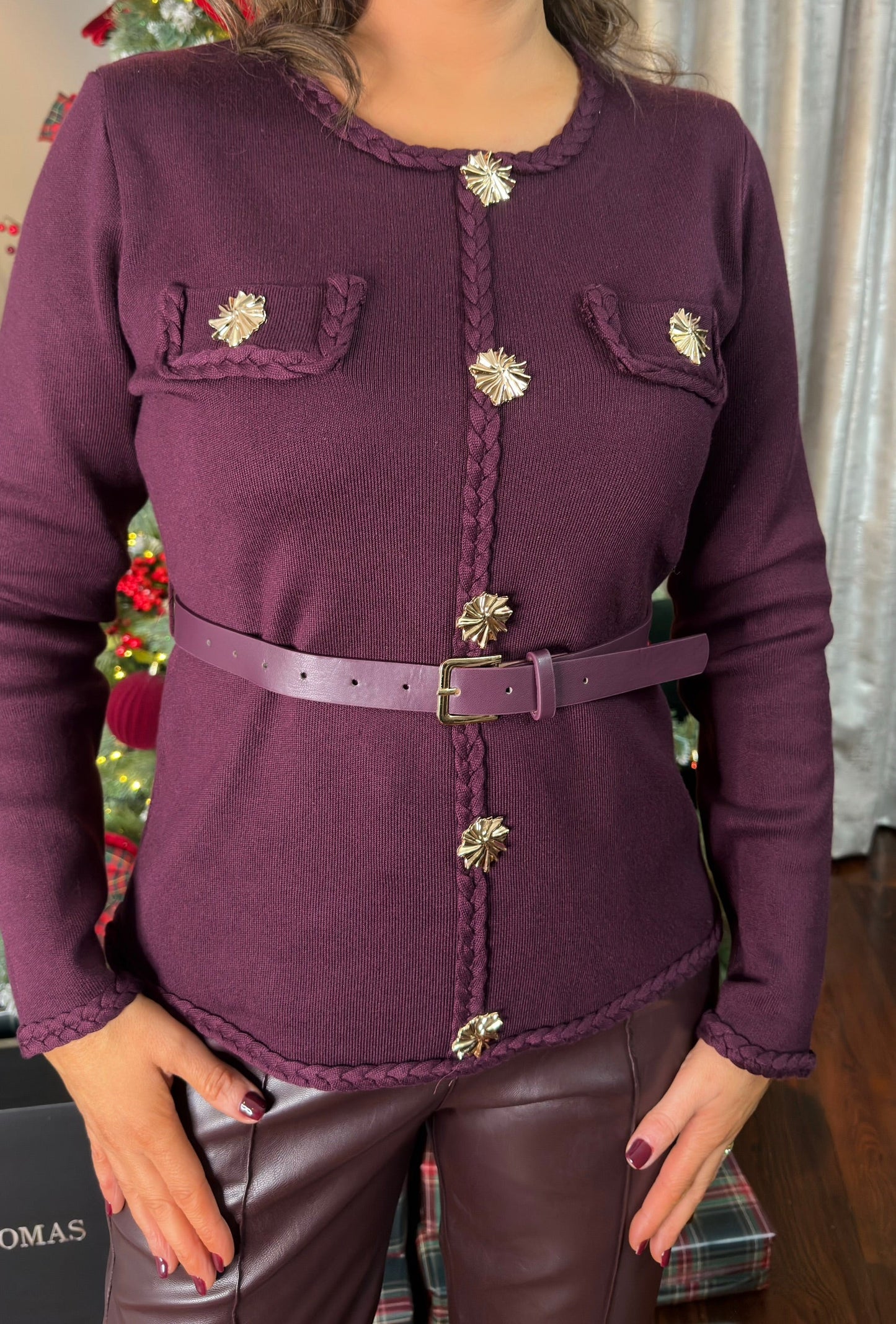 Wine Belted Sweater