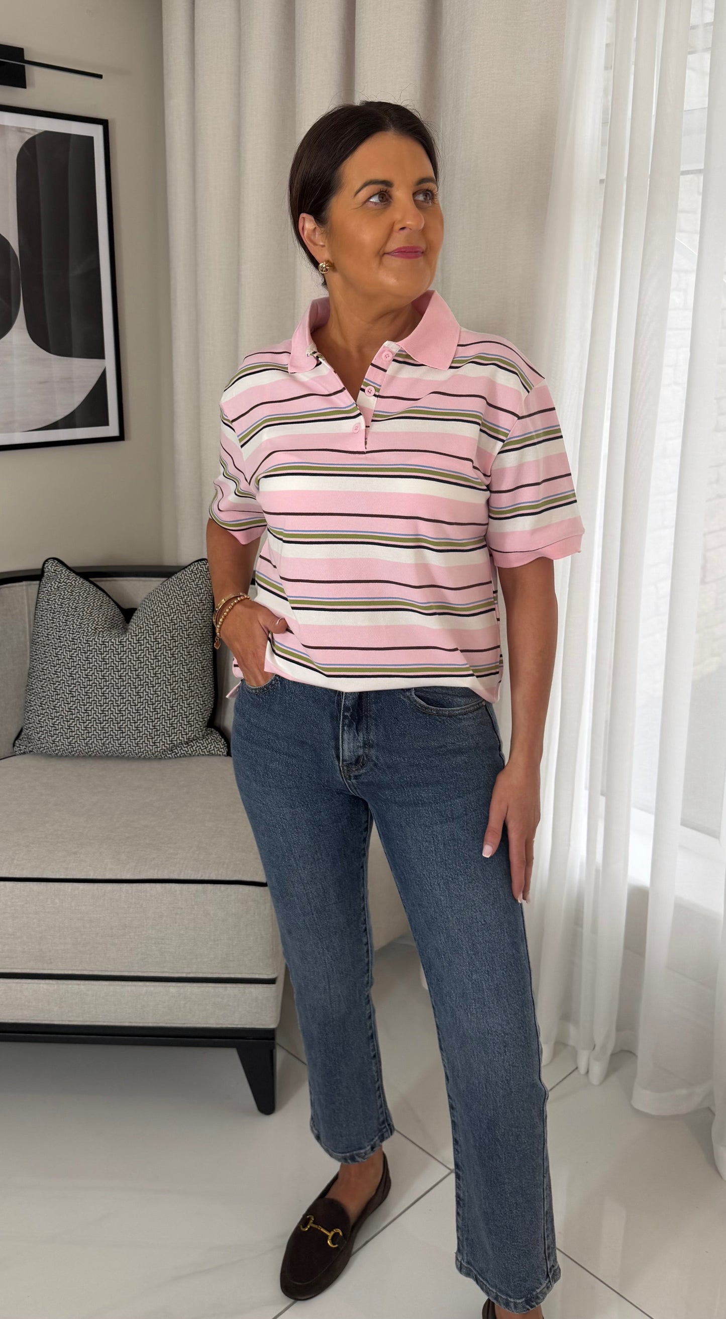 Pink Striped Multicolour Polo