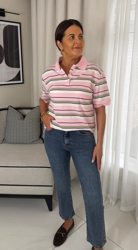 Pink Striped Multicolour Polo