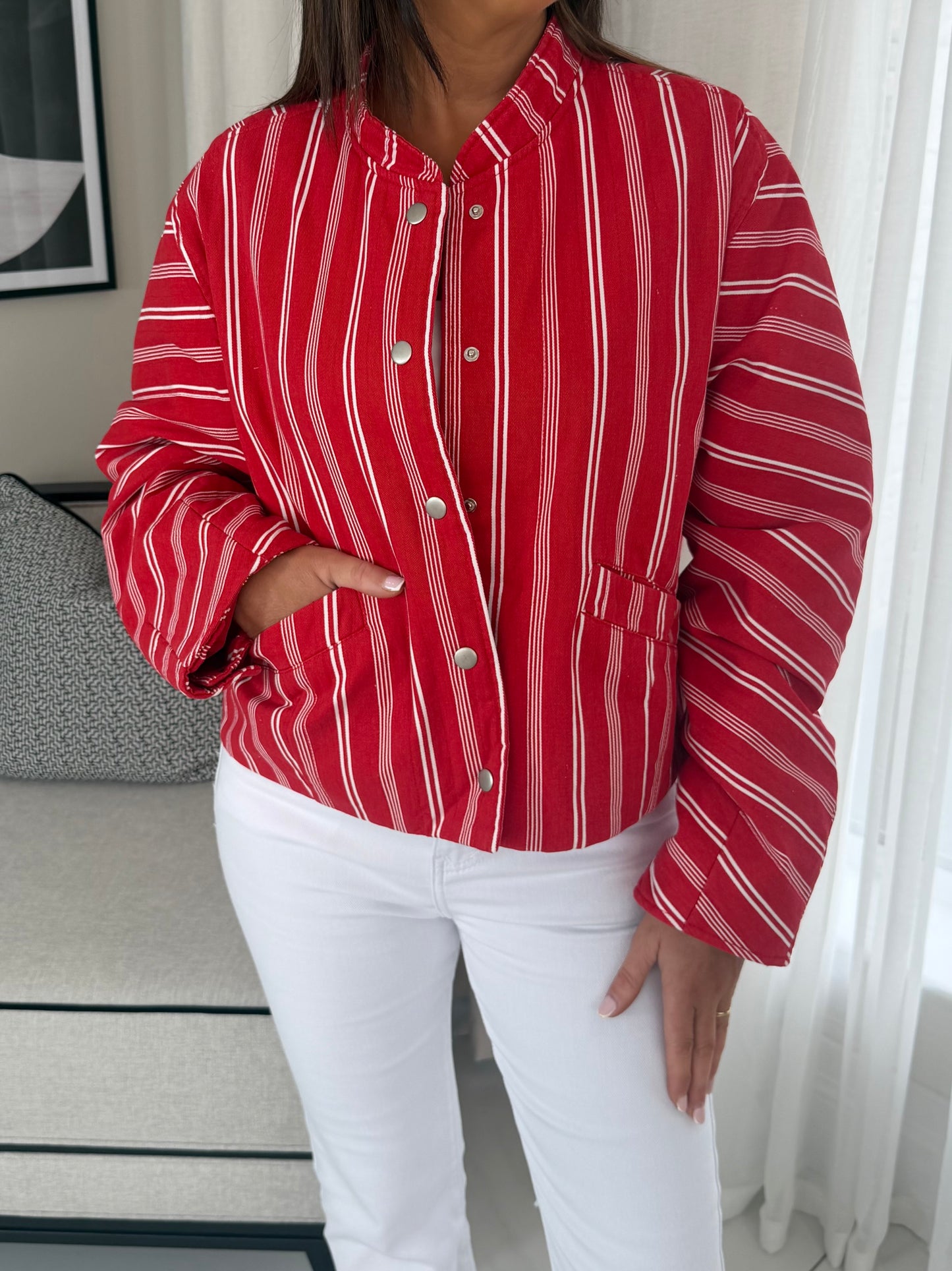 Red Striped Bomber Jacket