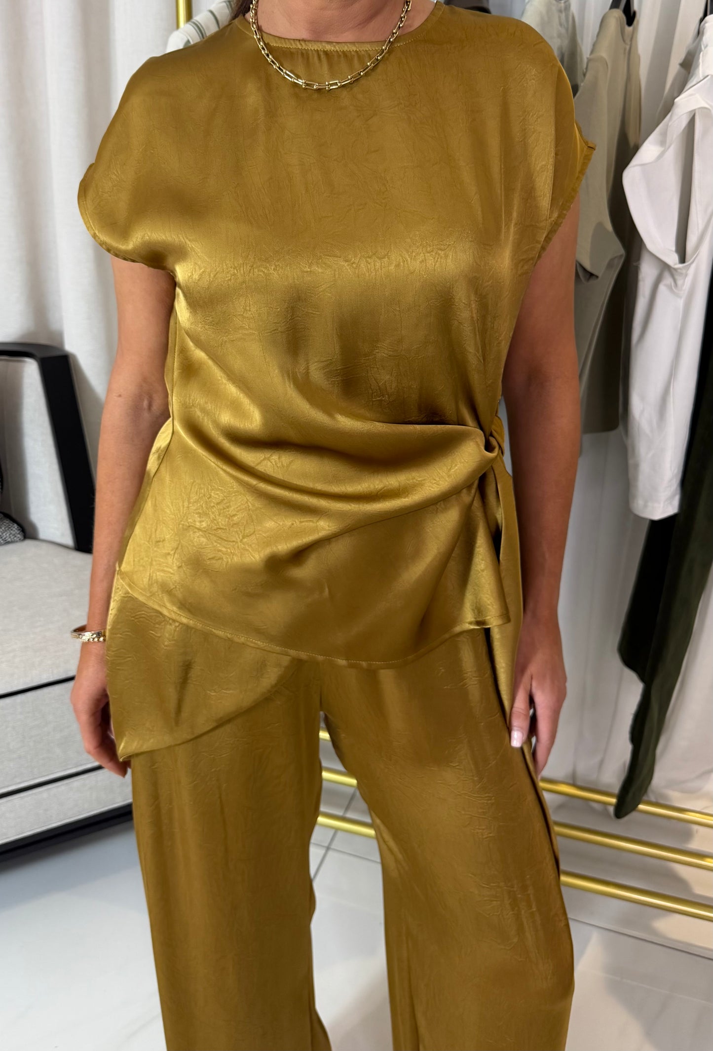 Golden Khaki Satin Top