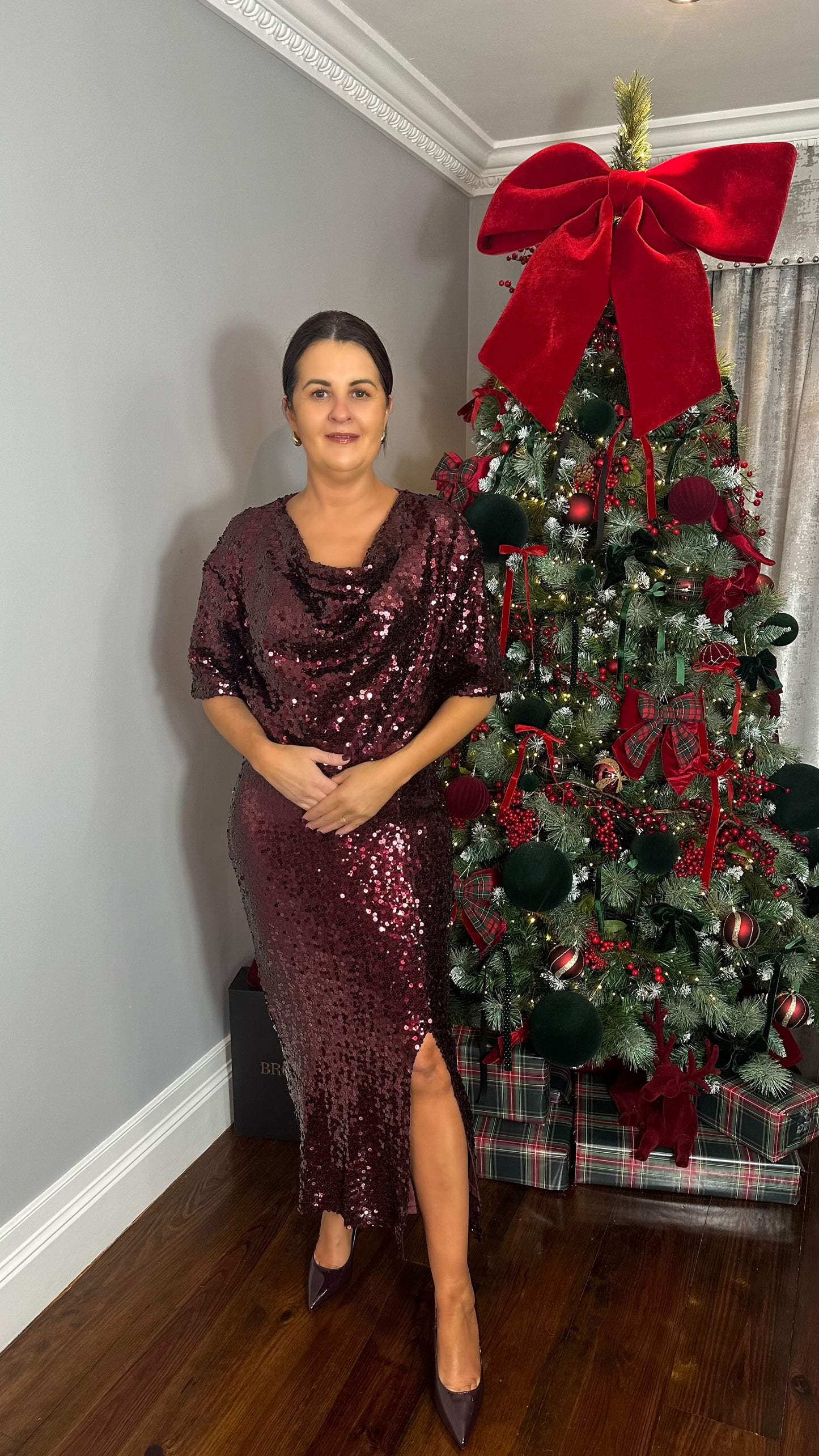 Wine Sequin Skirt with Split