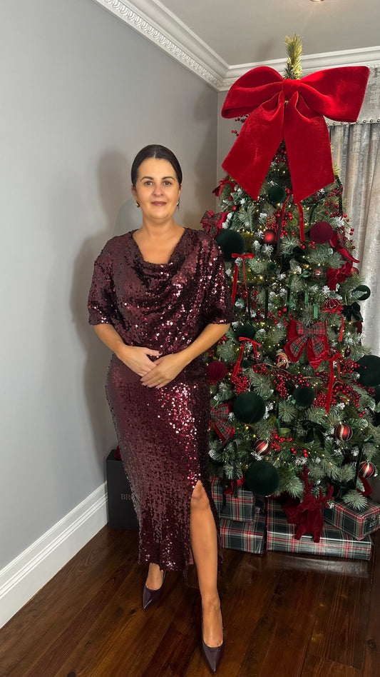 Wine Sequin Skirt with Split