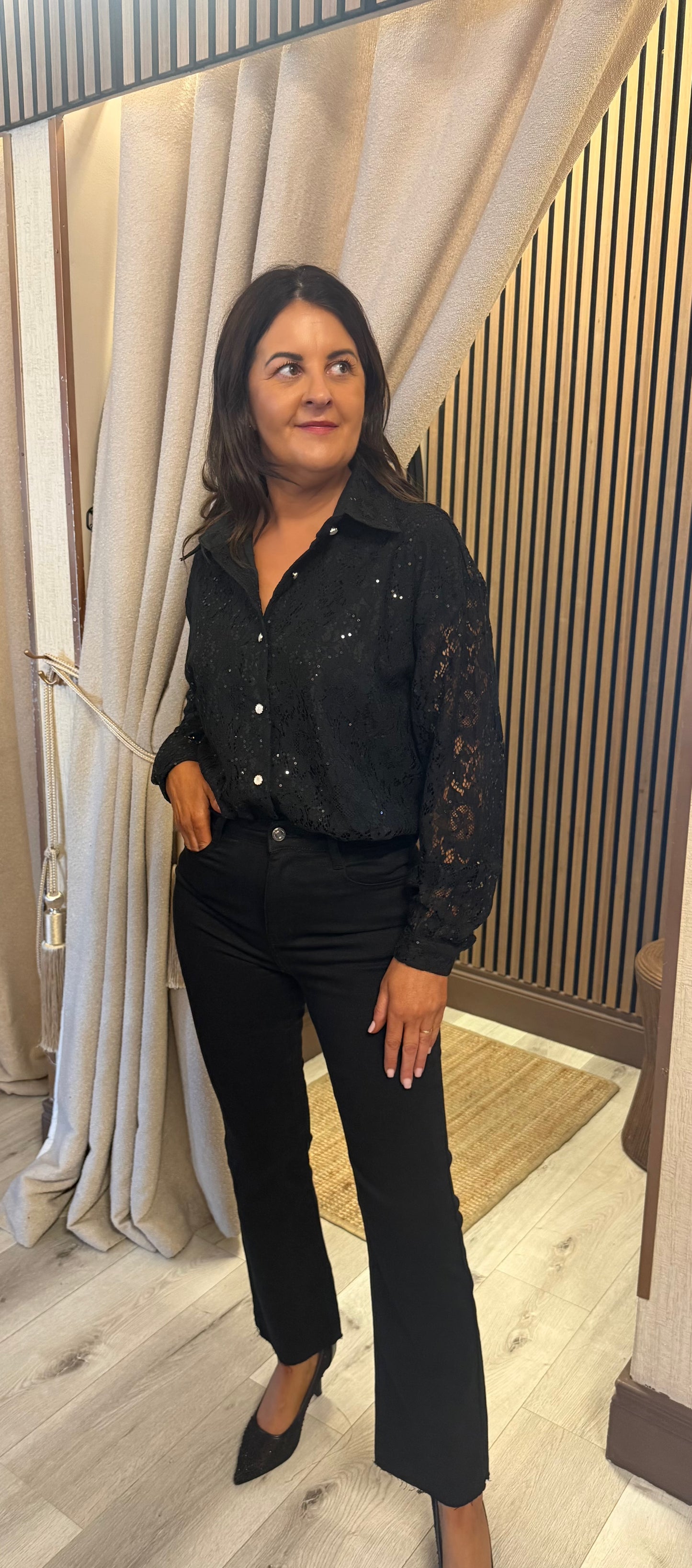 Black Sparkle Lace Blouse