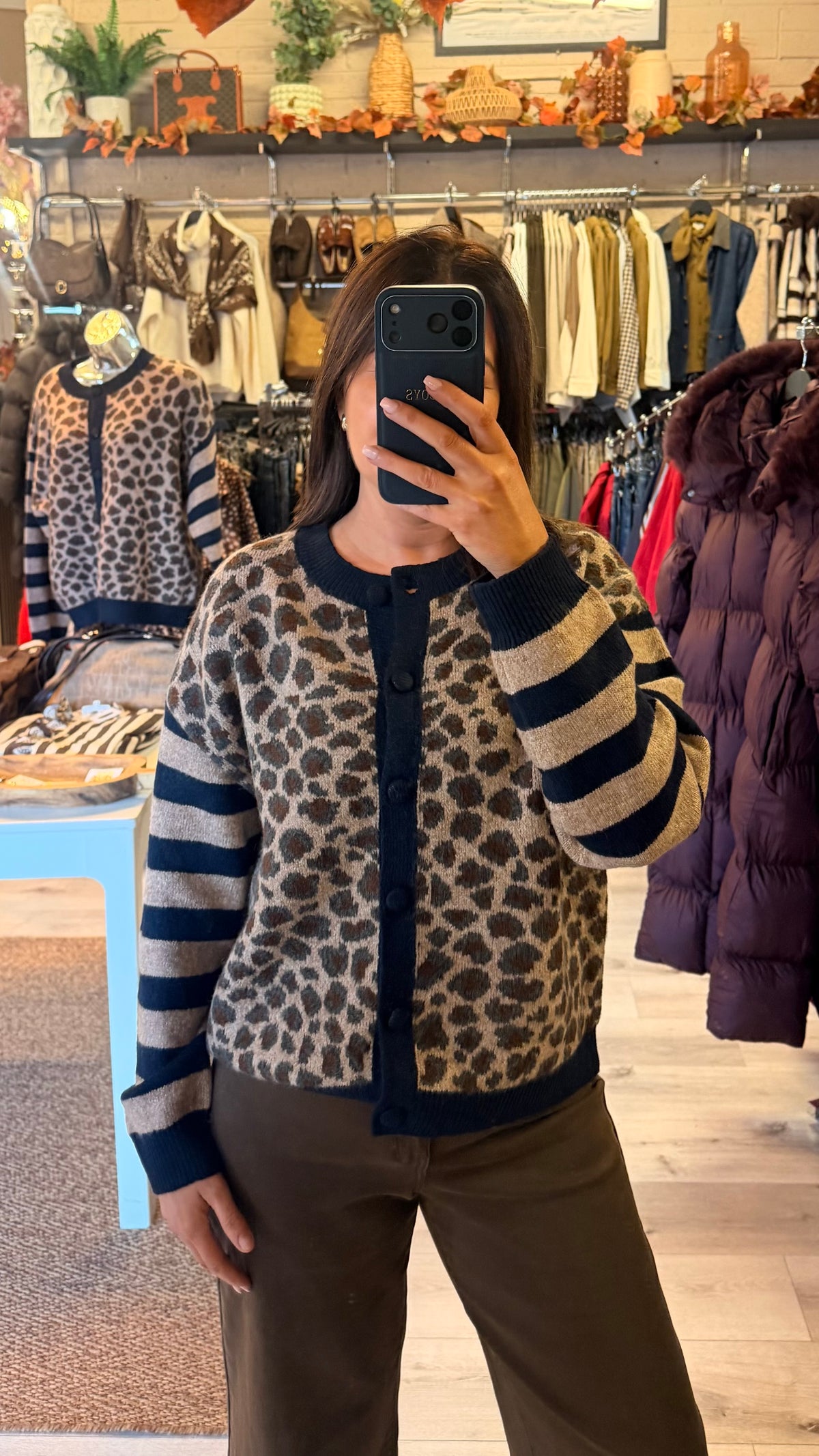 Leopard Navy Detail Cardigan