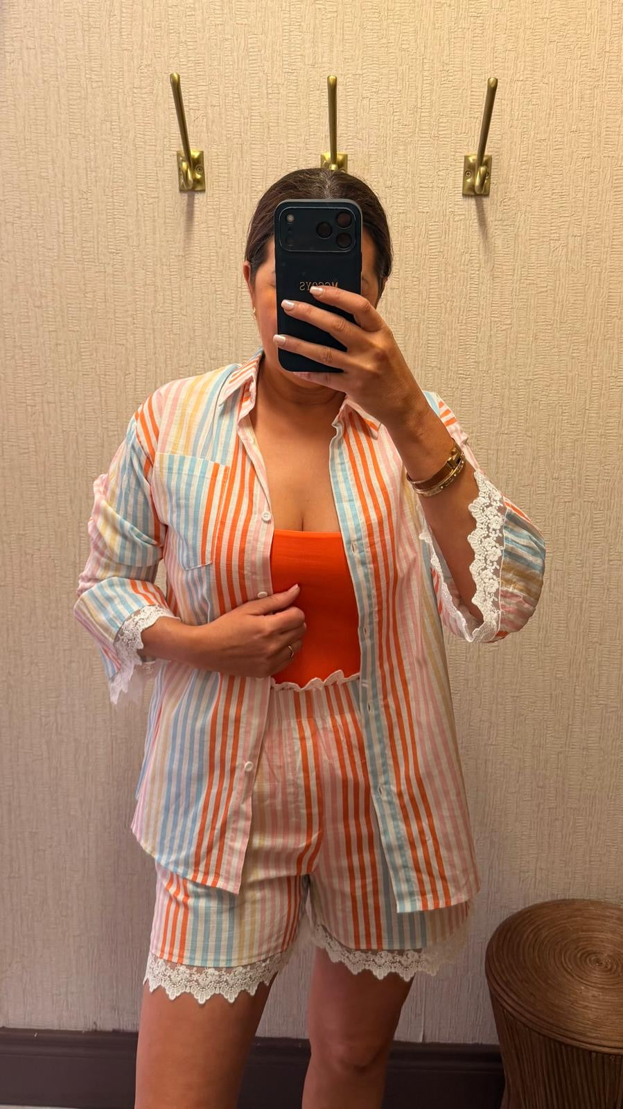 Summer Striped Shirt with Lace Trim