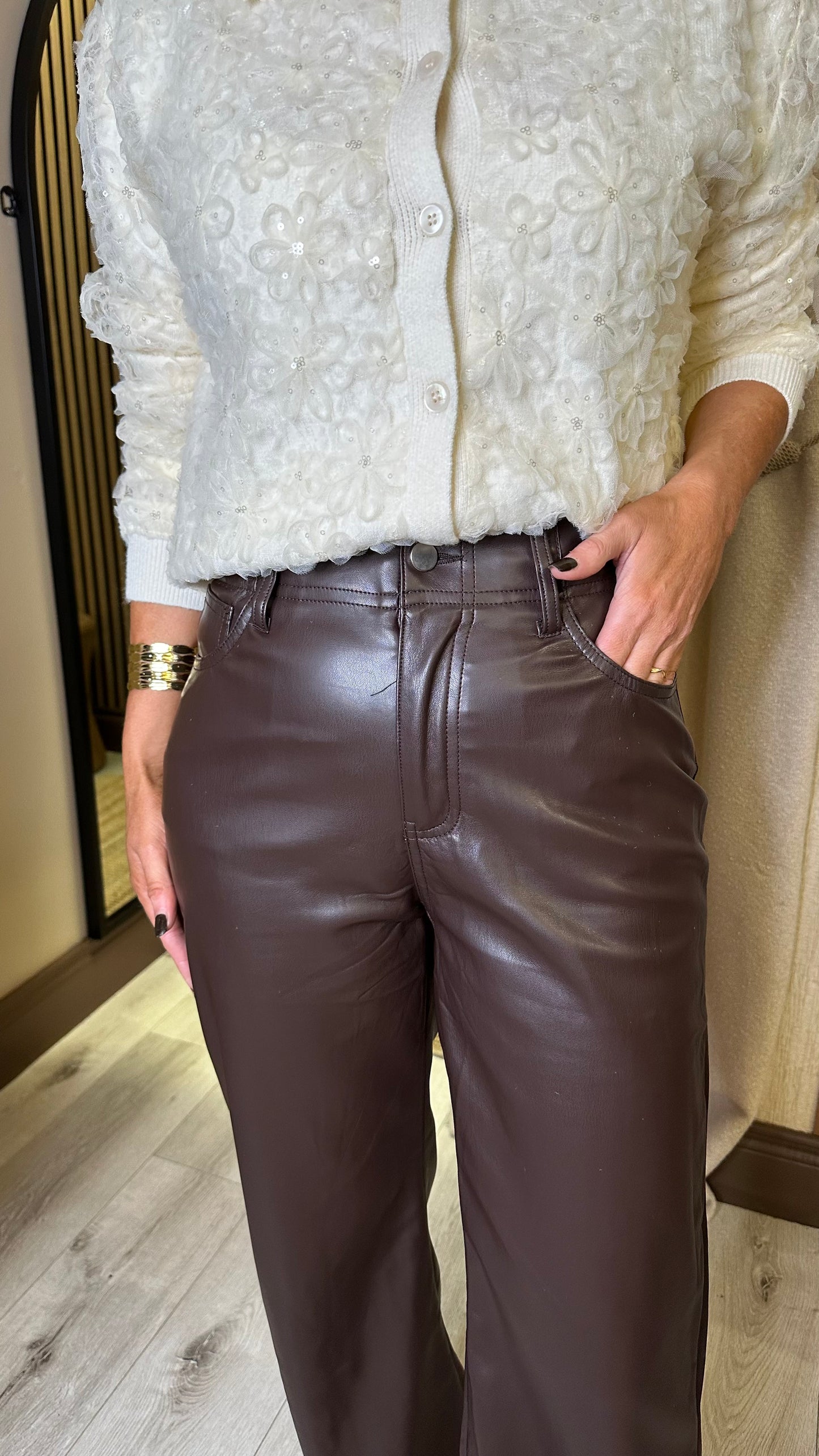 Brown Faux Leather Trousers