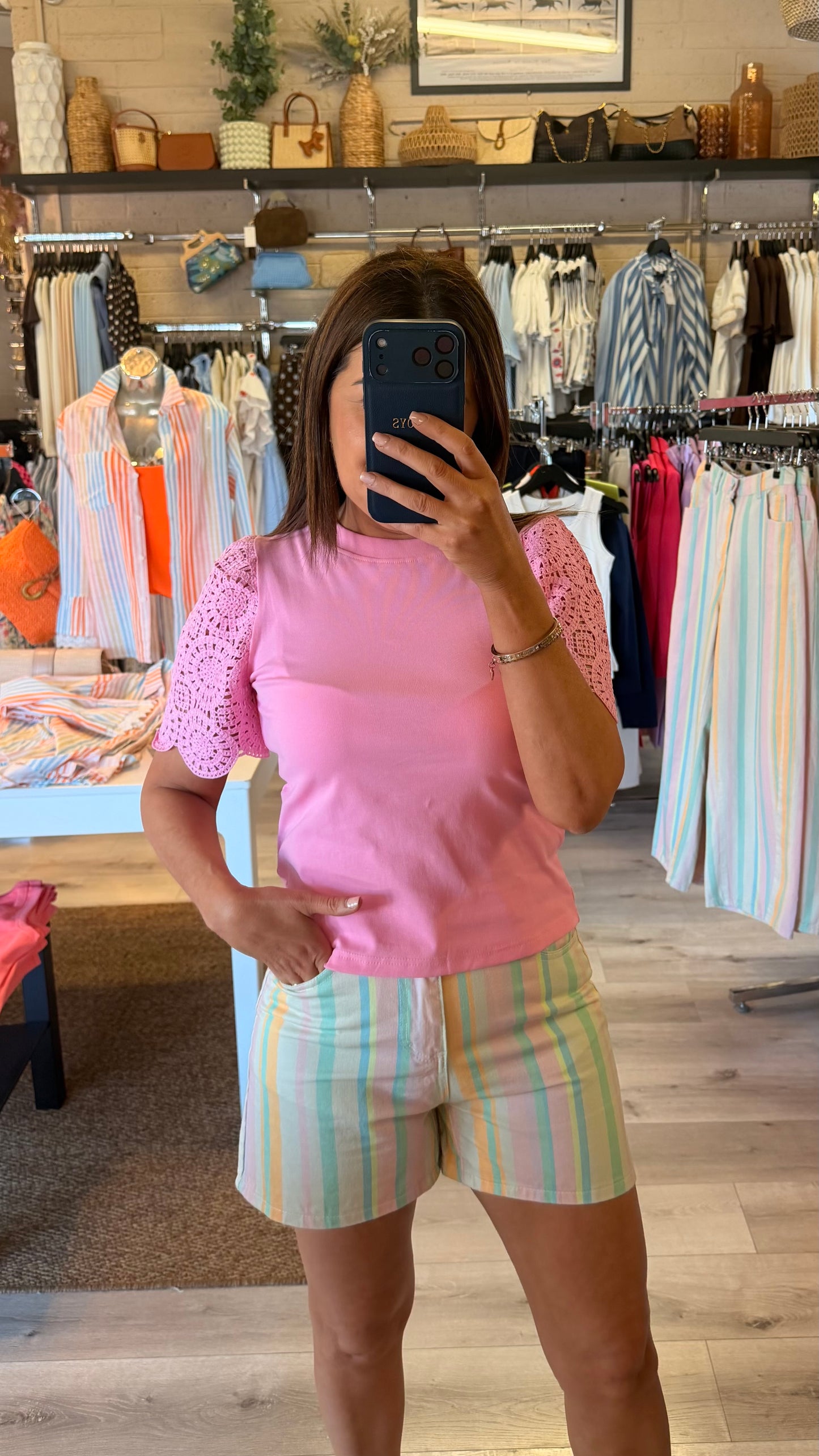 Pink T-Shirt with Crochet