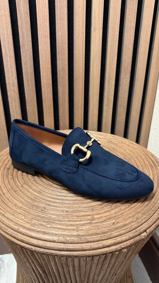 Navy Faux Suede Loafers with Horsebit