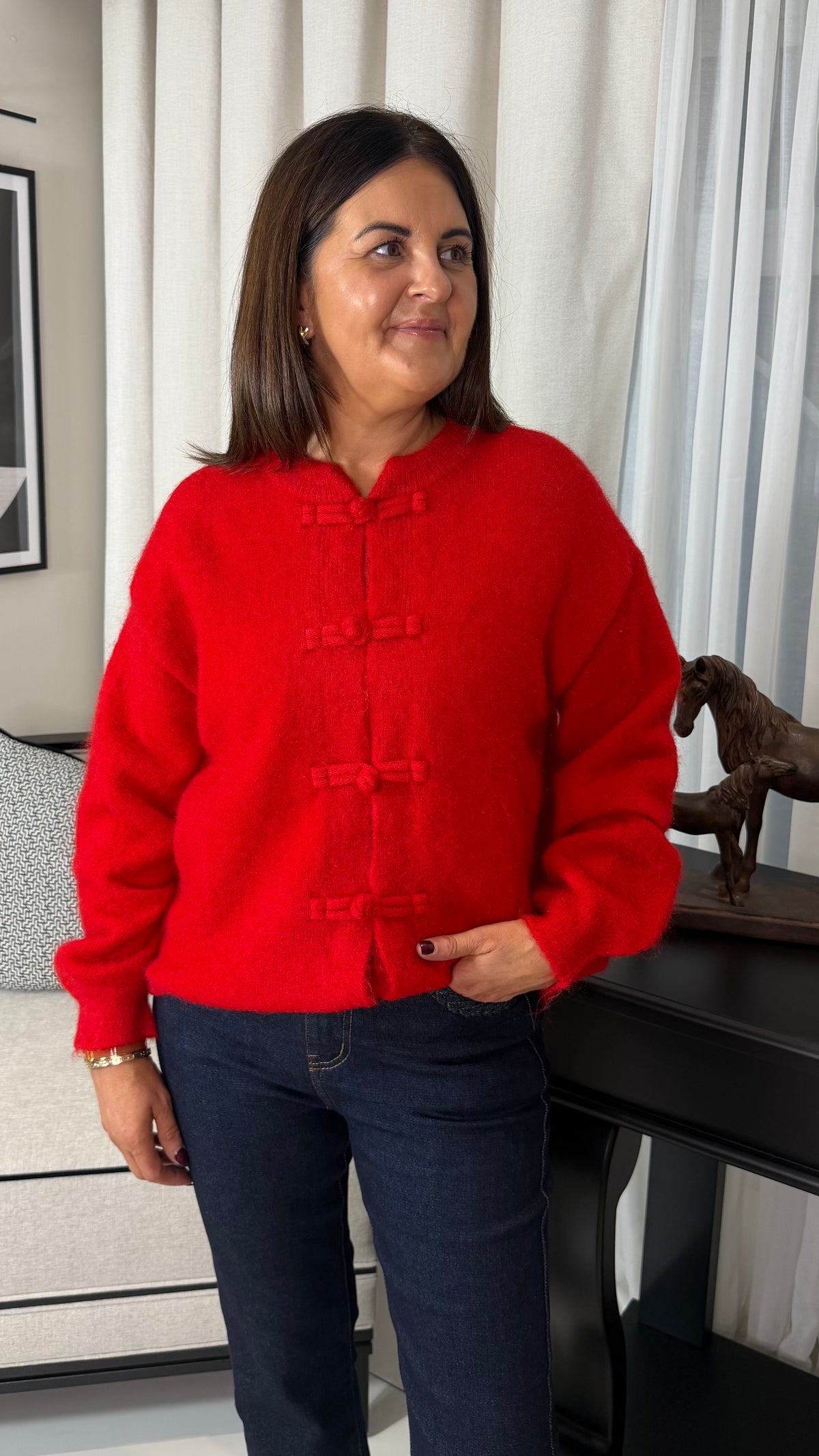 Red Mandarin Button Cardigan