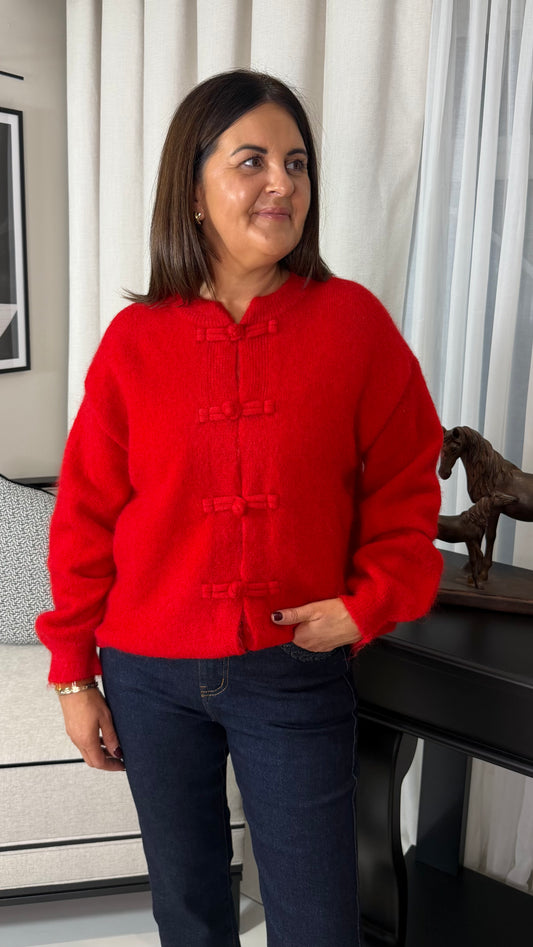 Red Mandarin Button Cardigan